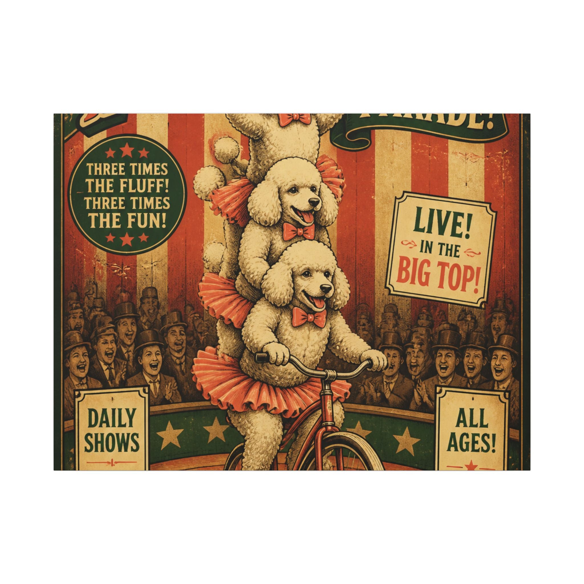 Poodle Stack Bicycle Wall Art Canvas 24×36 Vintage Circus Bedroom Decor Maximalist Print