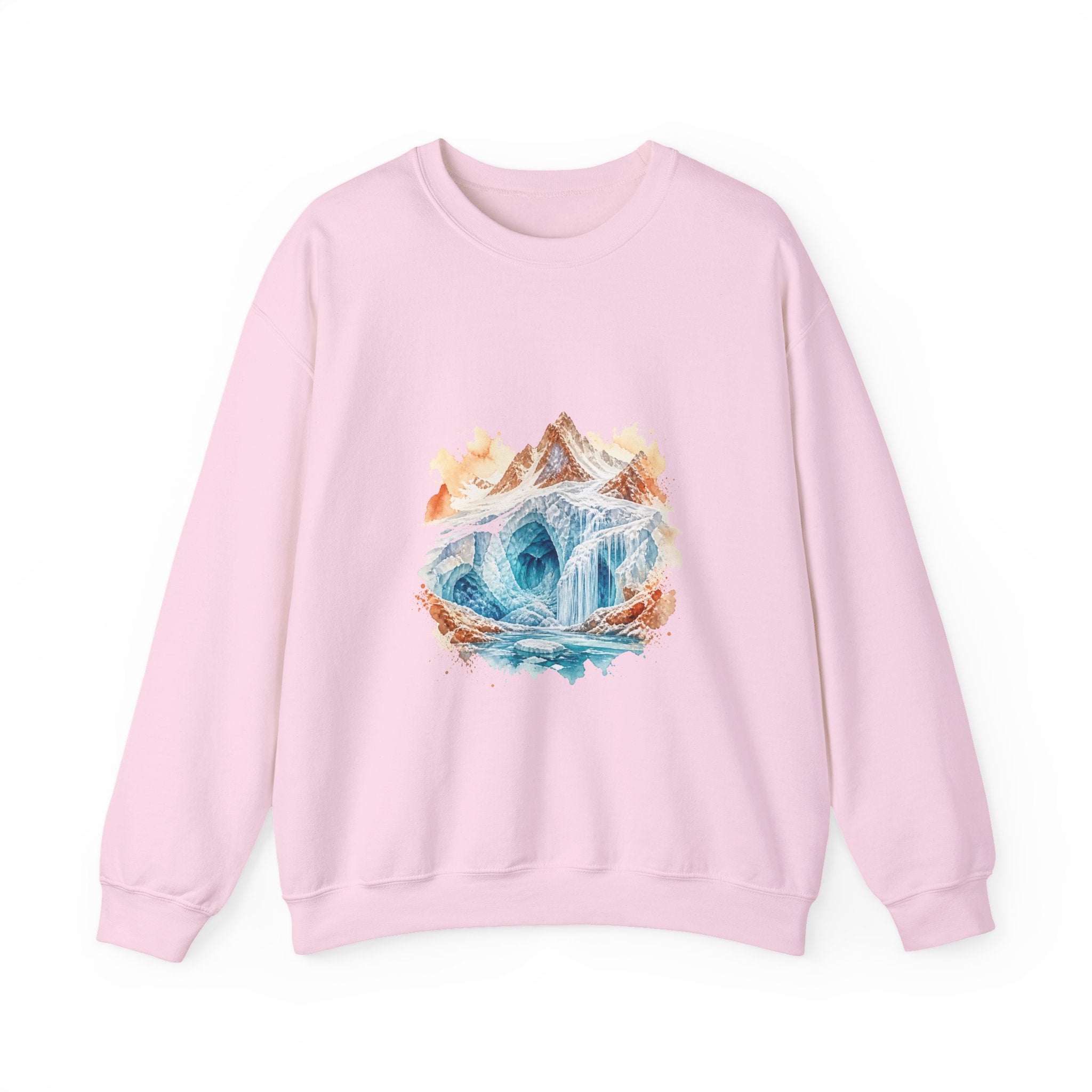 Matching Couple Sweatshirt - Volcano & Glacier Matching Couple Crewneck Sweatshirt Watercolor Art His Hers Engagement Gift - Design B
