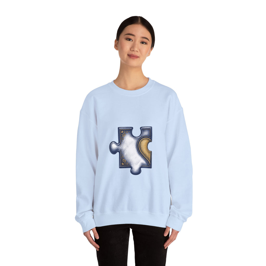 Matching Couple Sweatshirt - Puzzle Pieces Matching Couple Premium Fleece Sweatshirt Hand-Drawn Art His Hers Anniversary Gift - Design A