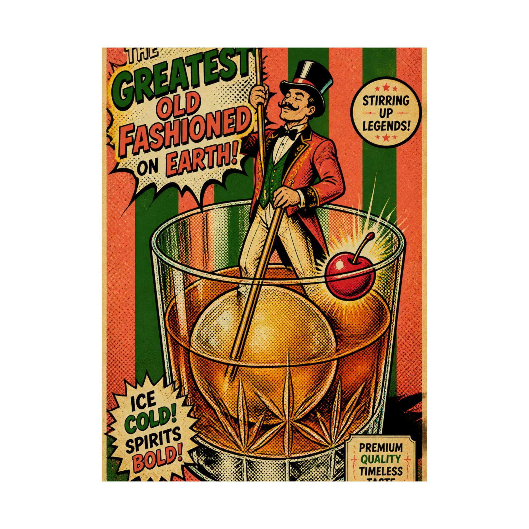 Old Fashioned Ringmaster Wall Art Poster 24×36 Pop Art Restaurant Decor Maximalist Print