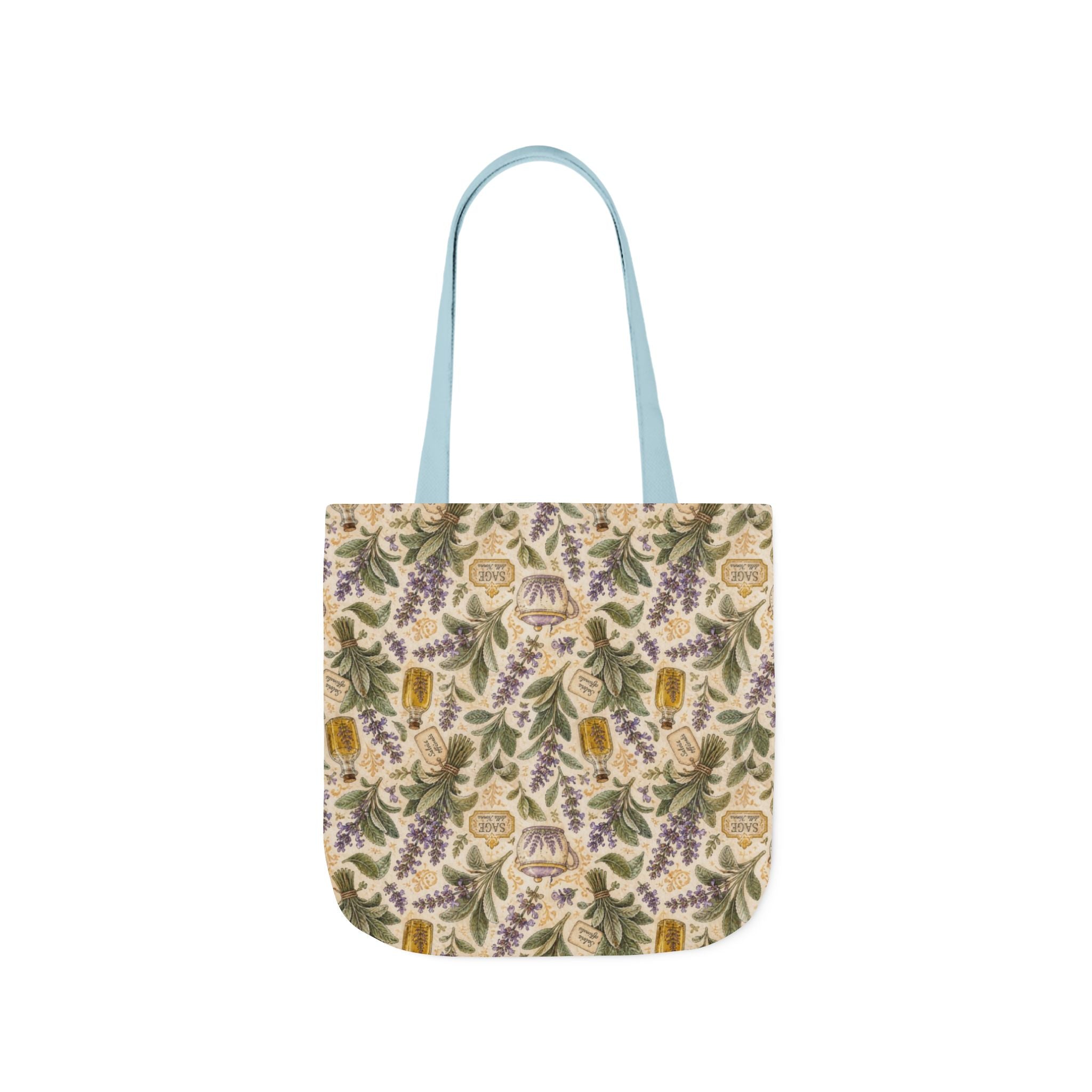 Sage Leaves Canvas Tote Bag Mediterranean Kitchen Watercolor Design Italian Cottagecore Gift