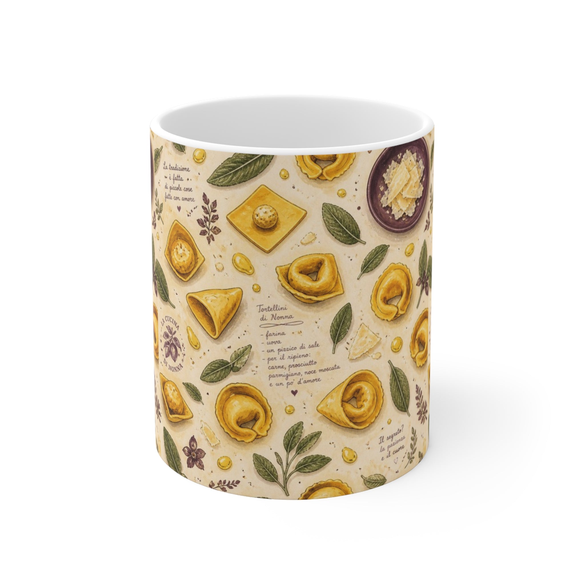 Tortellini with Sage 11oz Ceramic Mug Mediterranean Kitchen Watercolor Design Italian Cottagecore Gift