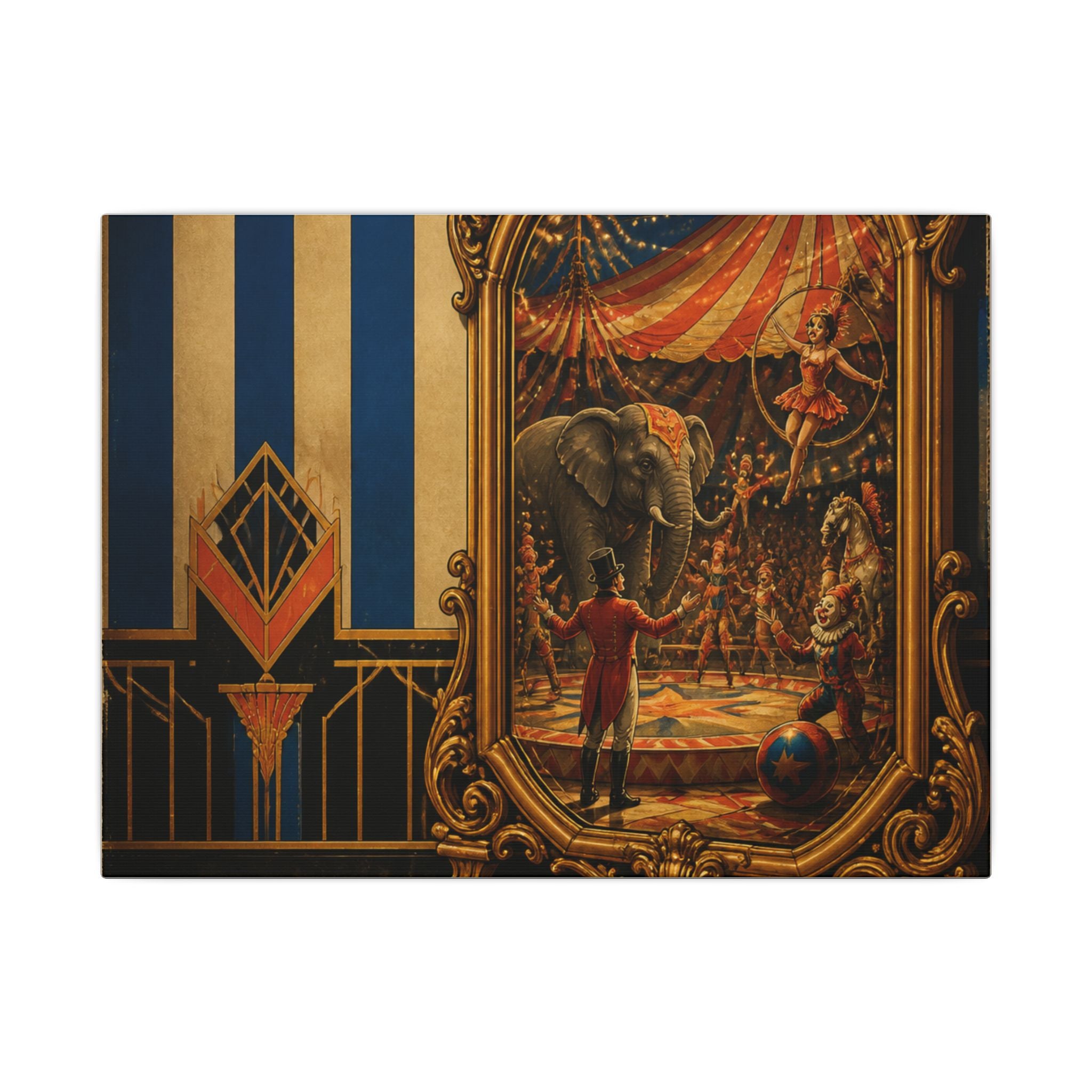 Vintage Mirror Circus Wall Art Canvas 24×36 Art Deco Bar Area Decor Maximalist Print