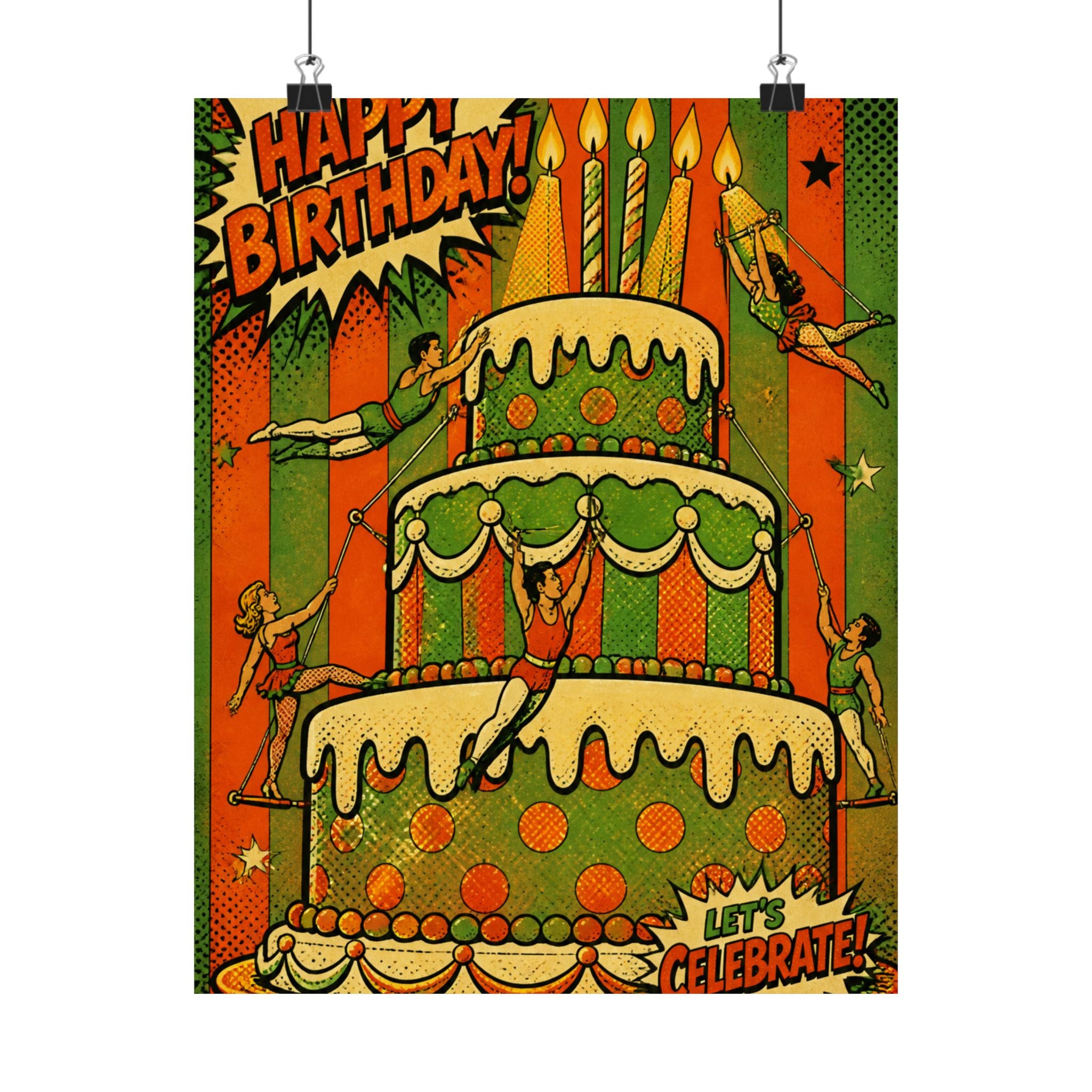 Birthday Cake Trapeze Wall Art Poster 24×36 Pop Art Restaurant Decor Maximalist Print