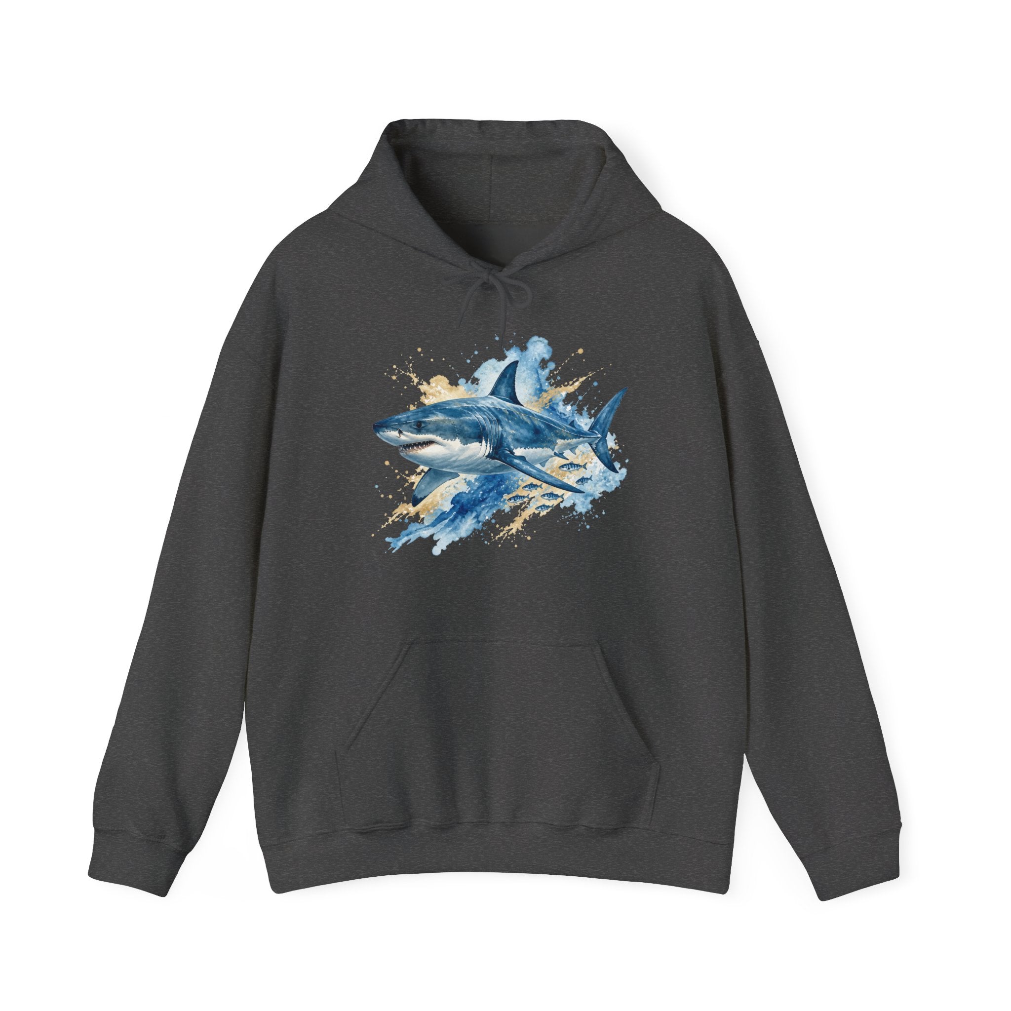 Matching Couple Sweatshirt - Shark & Dolphin Matching Couple Hooded Sweatshirt Watercolor Art His Hers Engagement Gift - Design A