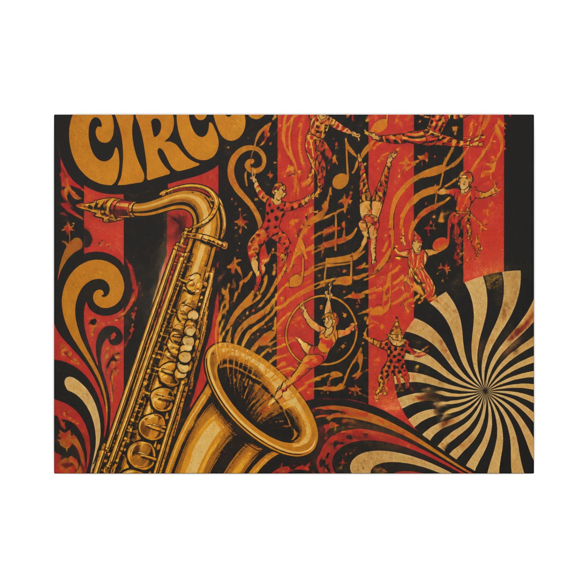 Saxophone Music Circus Wall Art Canvas 16×20 Psychedelic Cafe Decor Maximalist Print