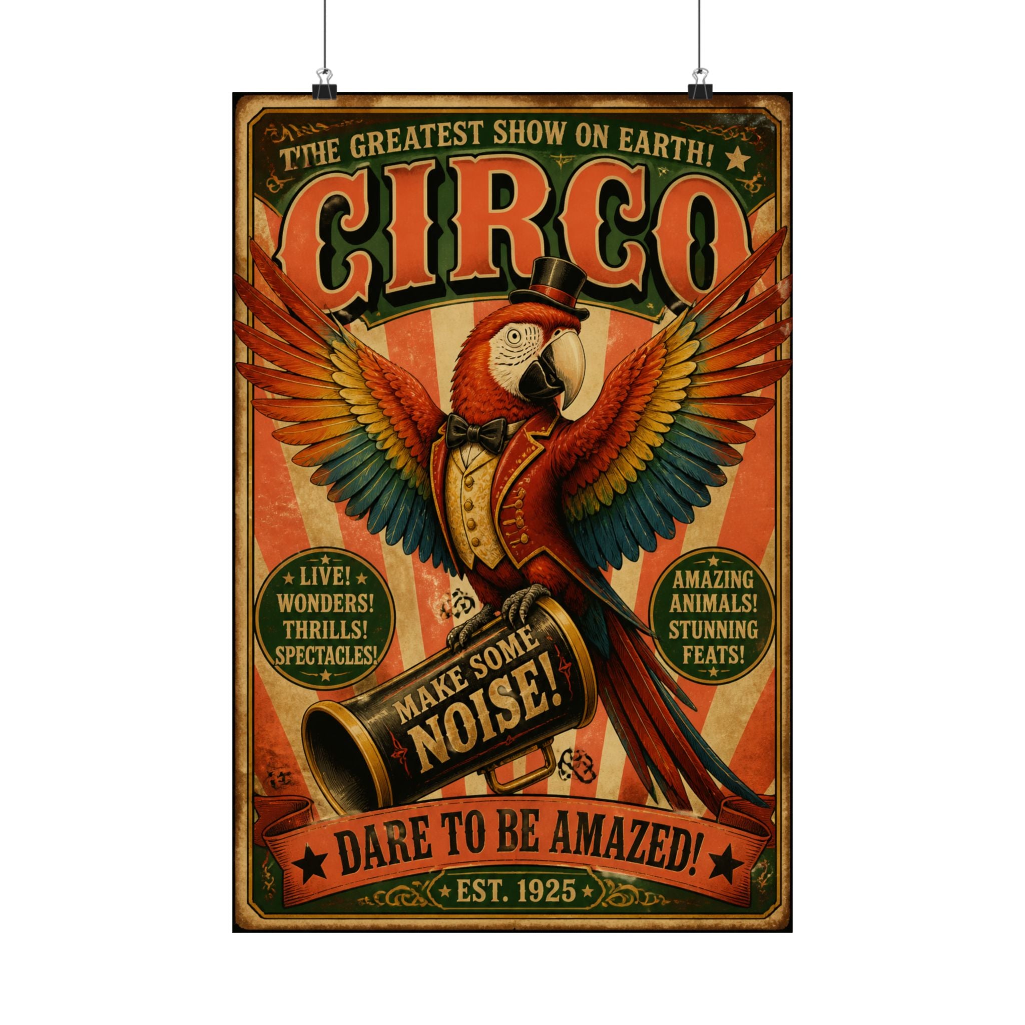 Parrot Ringmaster Wall Art Poster 18×24 Vintage Circus Kitchen Decor Maximalist Print