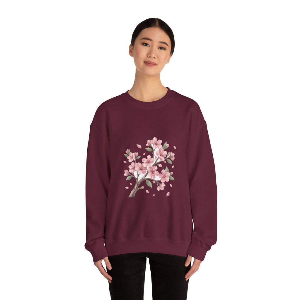 Matching Couple Sweatshirt - Cherry Blossom & Maple Leaf Matching Couple Premium Fleece Sweatshirt Geometric Art His Hers Love Gift - Design A