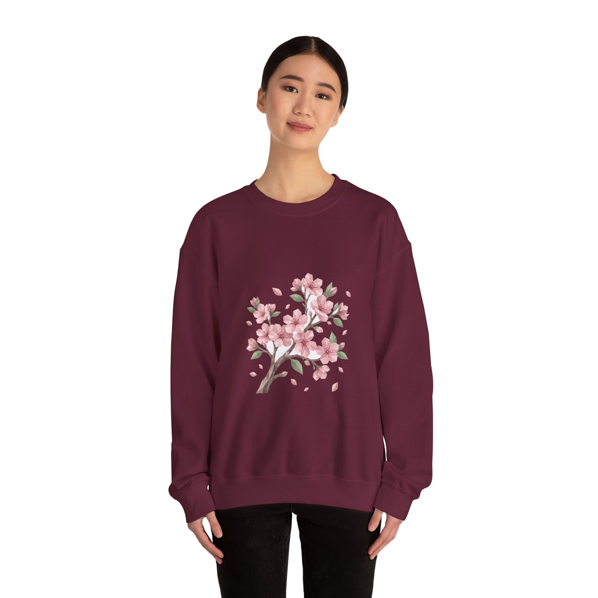 Matching Couple Sweatshirt - Cherry Blossom & Maple Leaf Matching Couple Premium Fleece Sweatshirt Geometric Art His Hers Love Gift - Design A