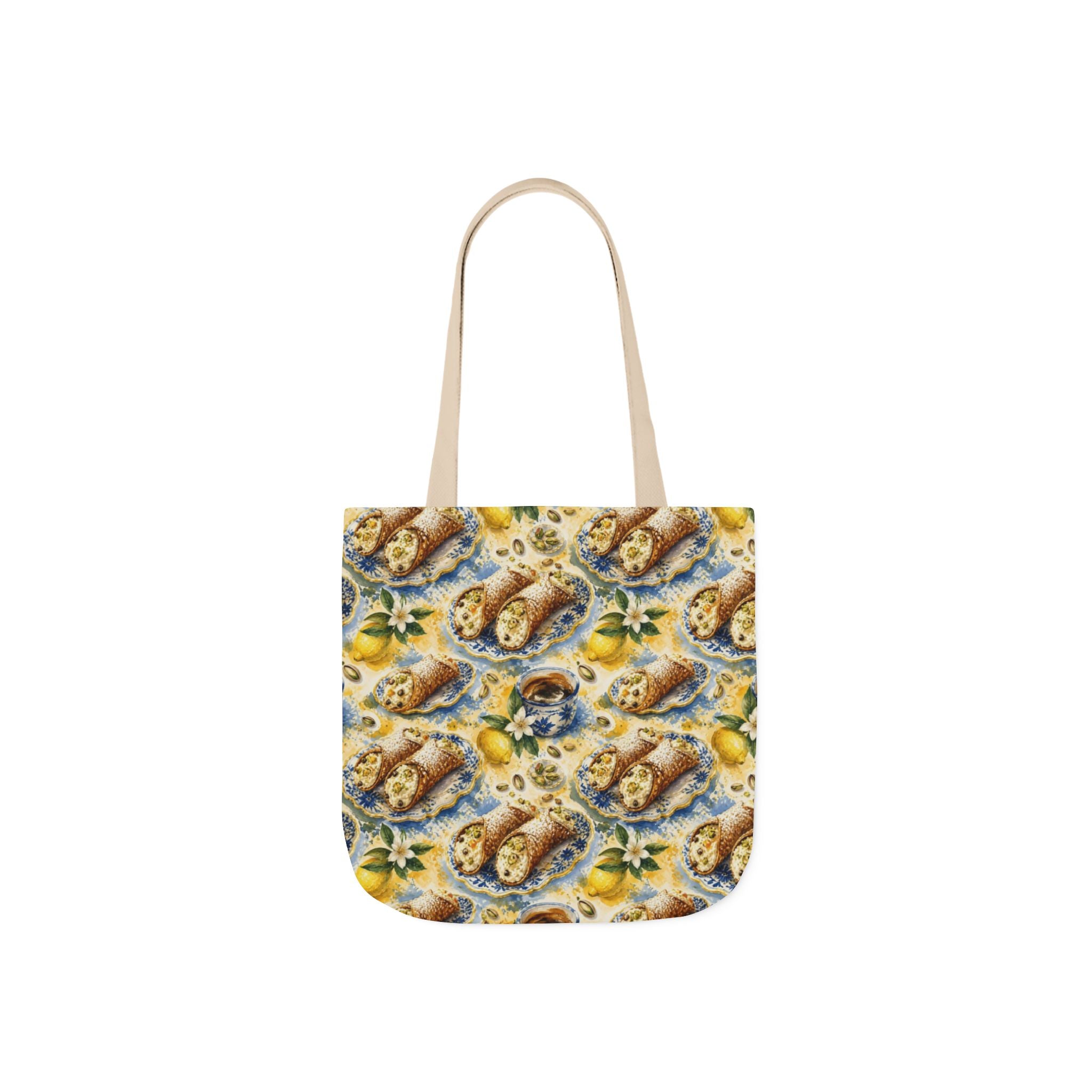 Sicilian Cannoli Canvas Tote Bag Mediterranean Kitchen Watercolor Splash Design Italian Cottagecore Gift