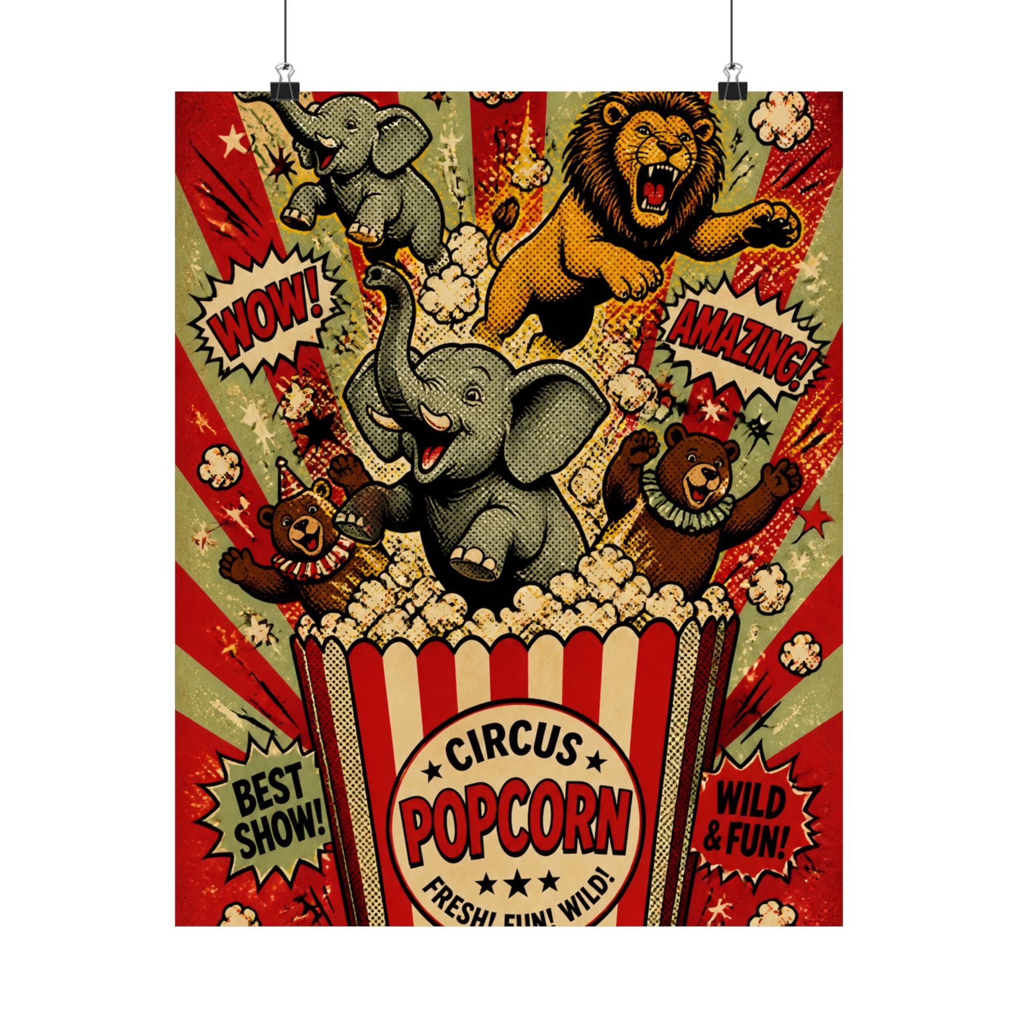Popcorn Box Animals Wall Art Poster 18×24 Pop Art Living Room Decor Maximalist Print