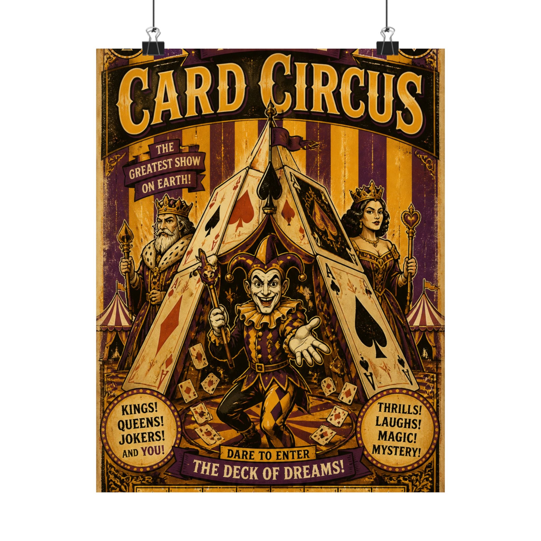 Playing Cards Tent Wall Art Poster 24×36 Vintage Circus Bedroom Decor Maximalist Print