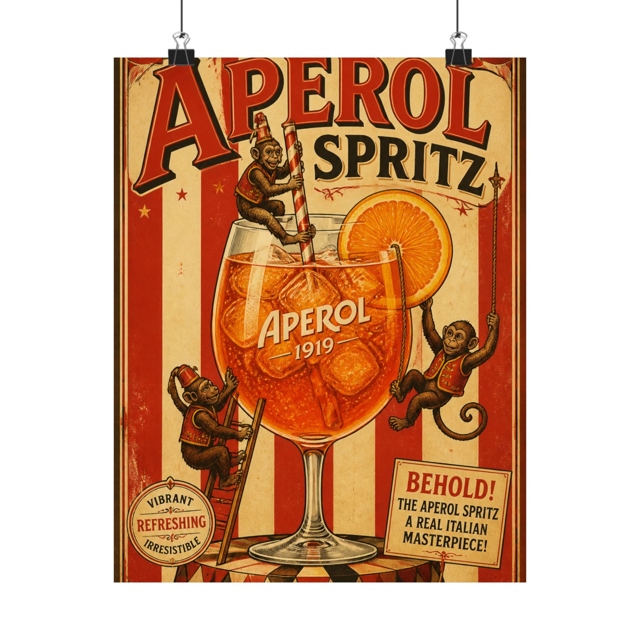 Aperol Spritz Monkeys Wall Art Poster 24×36 Vintage Circus Bedroom Decor Maximalist Print