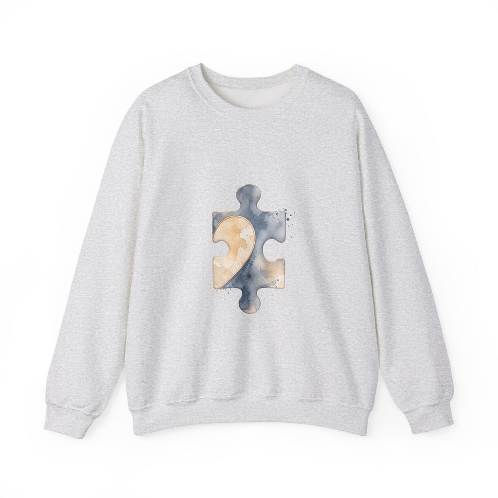 Matching Couple Sweatshirt - Puzzle Pieces Matching Couple Premium Fleece Sweatshirt Watercolor Art His Hers Birthday Gift - Design B
