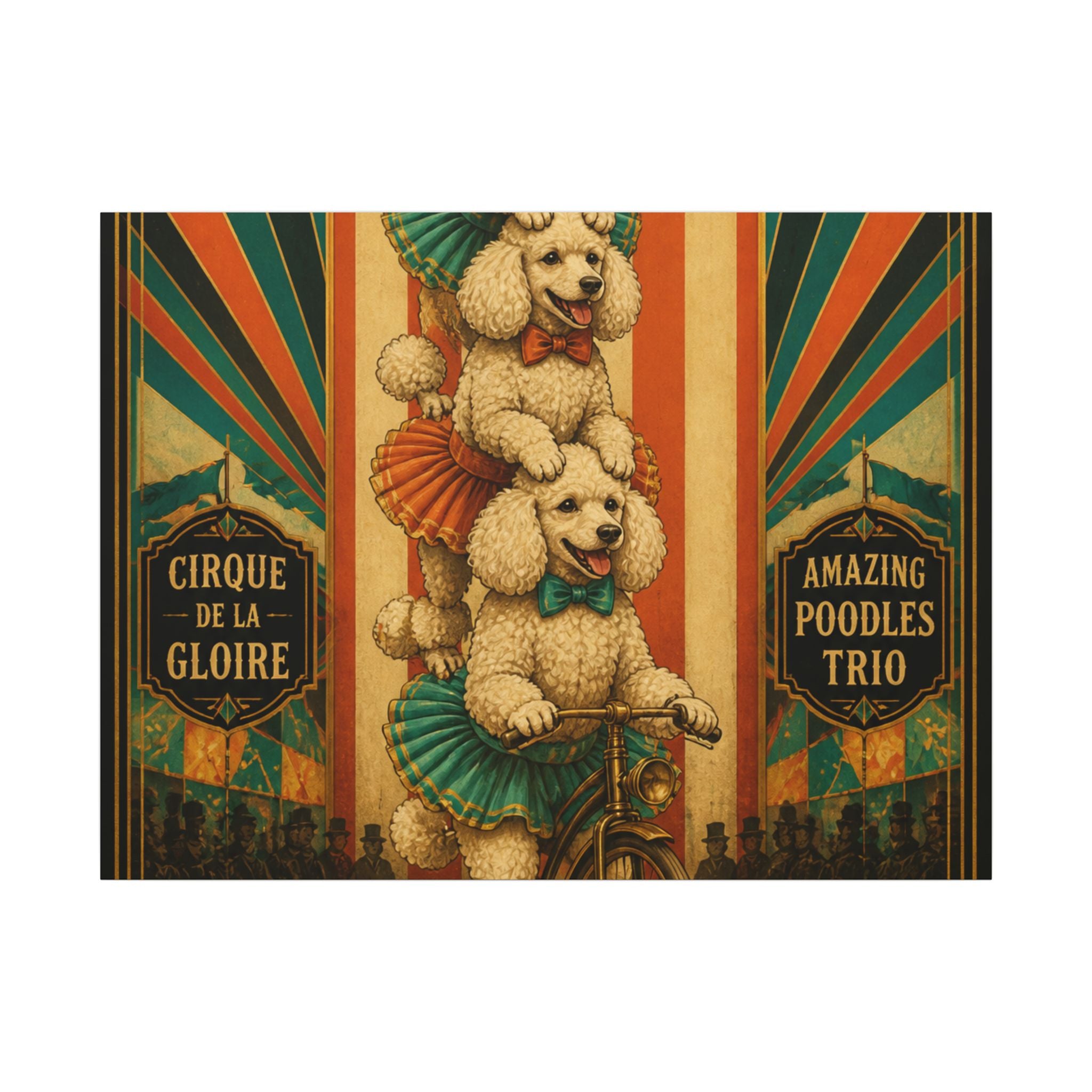 Poodle Stack Bicycle Wall Art Canvas 24×36 Art Deco Bar Area Decor Maximalist Print