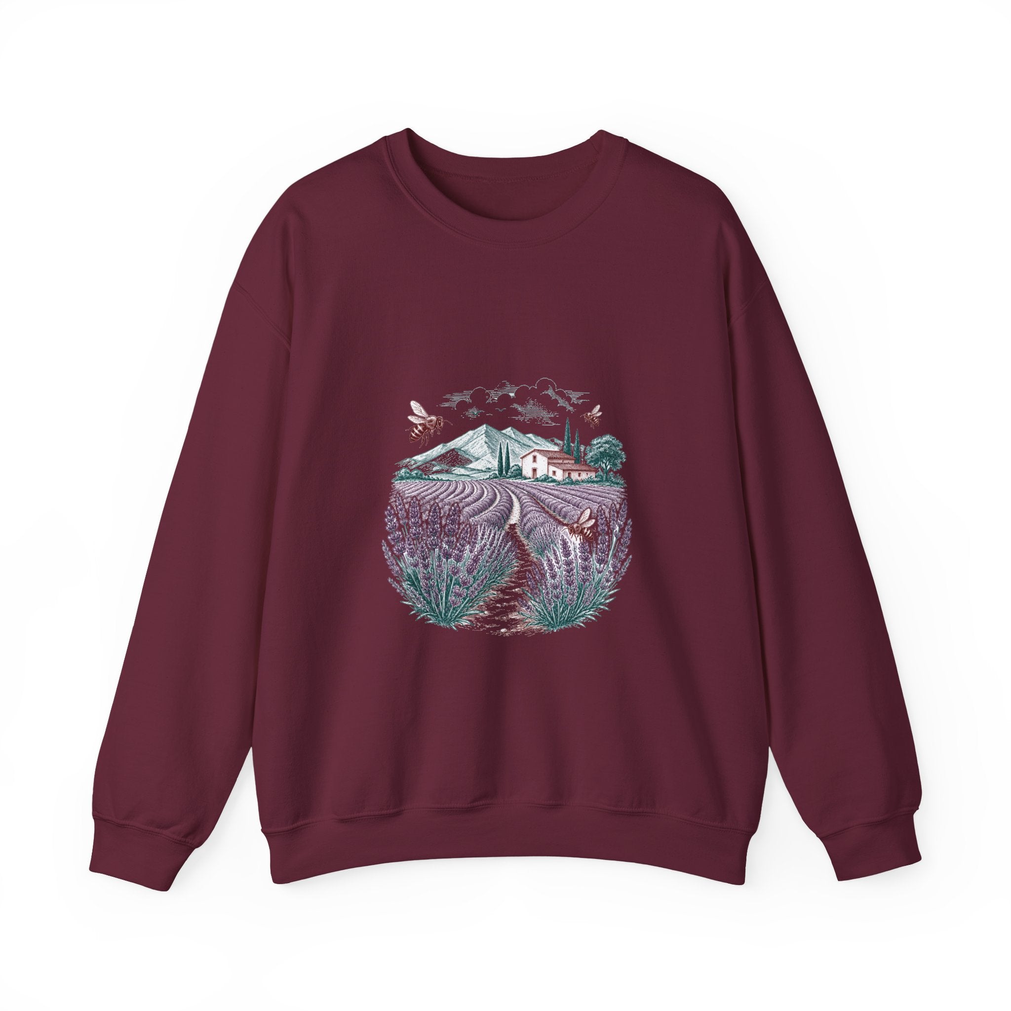 Matching Couple Sweatshirt - Lavender Fields & Canyon Matching Couple Crewneck Sweatshirt Hand-Drawn Art His Hers Best Friend Gift - Design A
