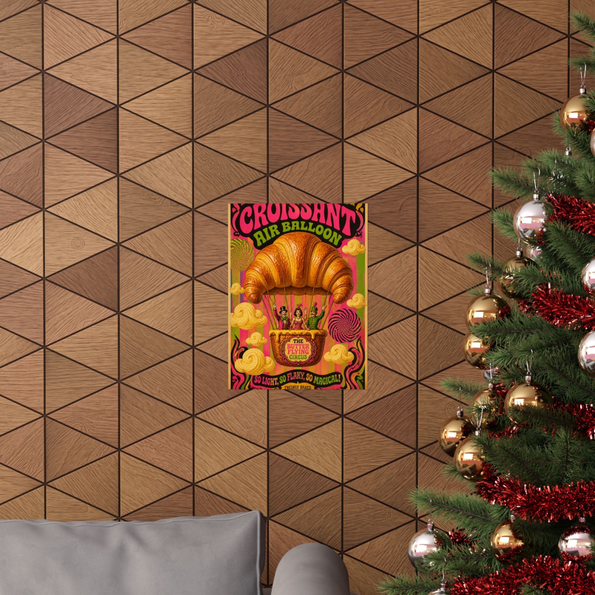 Croissant Hot Air Balloon Wall Art Poster 24×36 Psychedelic Dining Room Decor Maximalist Print