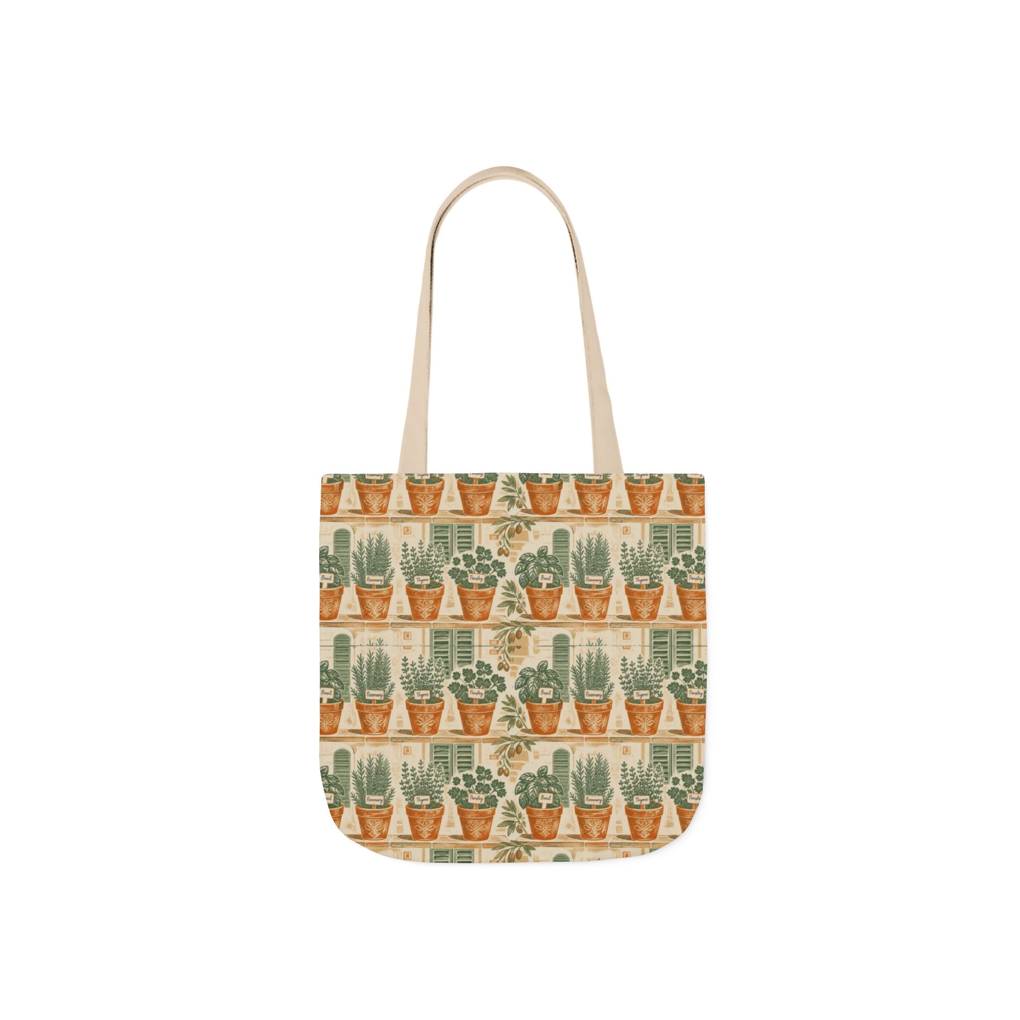 Terracotta Herb Pots Canvas Tote Bag Mediterranean Kitchen Linocut Design Italian Cottagecore Gift