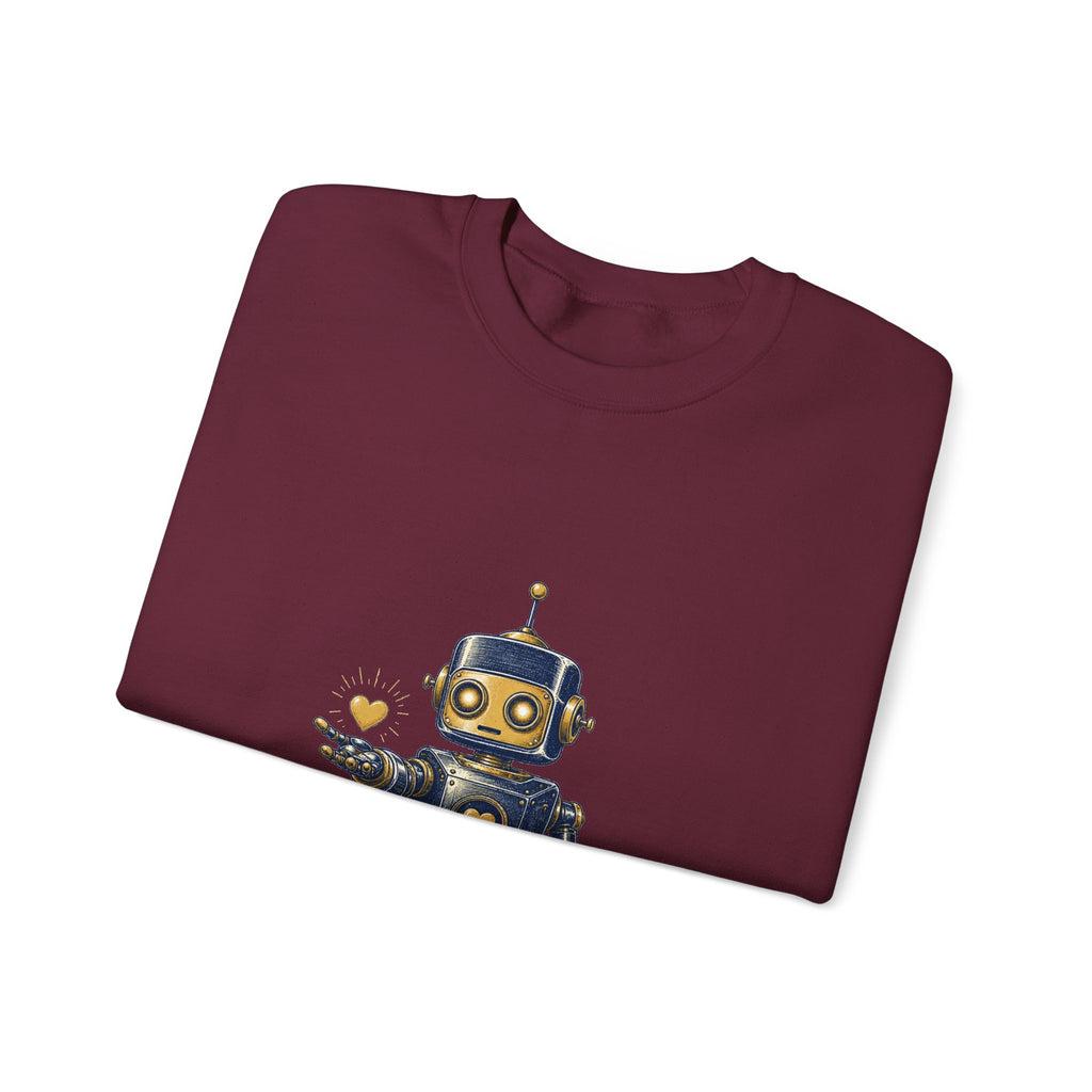 Matching Couple Sweatshirt - Robot & Heart Matching Couple Comfort Colors Crew Hand-Drawn Art His Hers Anniversary Gift - Design A