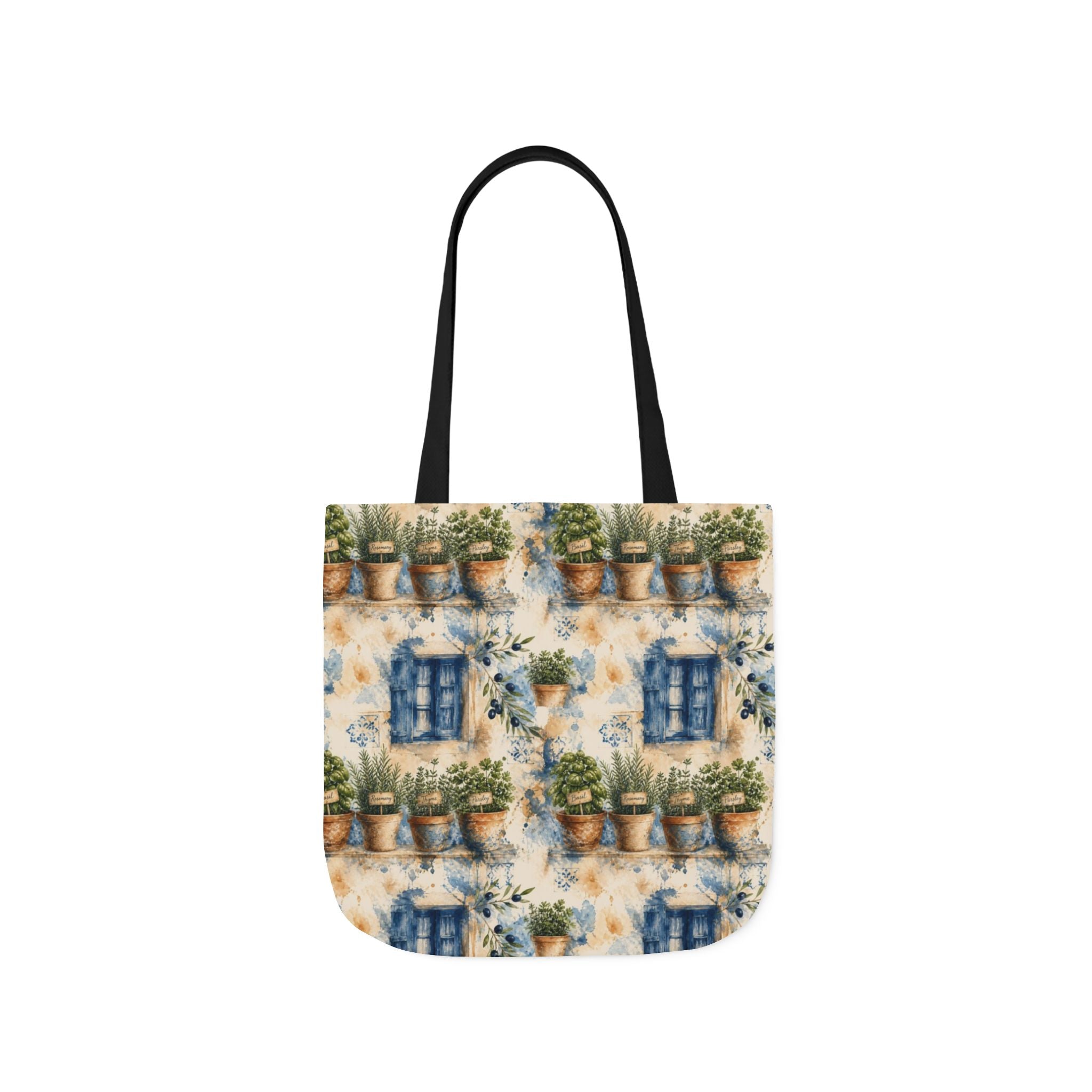 Terracotta Herb Pots Canvas Tote Bag Mediterranean Kitchen Watercolor Splash Design Italian Cottagecore Gift