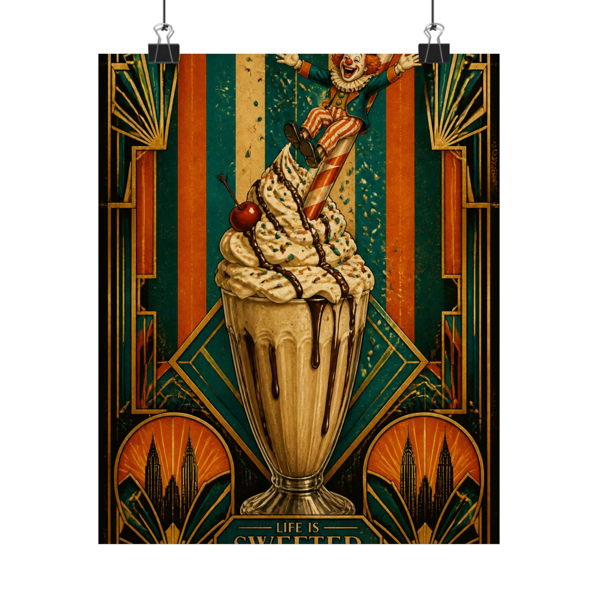 Milkshake Slide Clown Wall Art Poster 18×24 Art Deco Entryway Decor Maximalist Print
