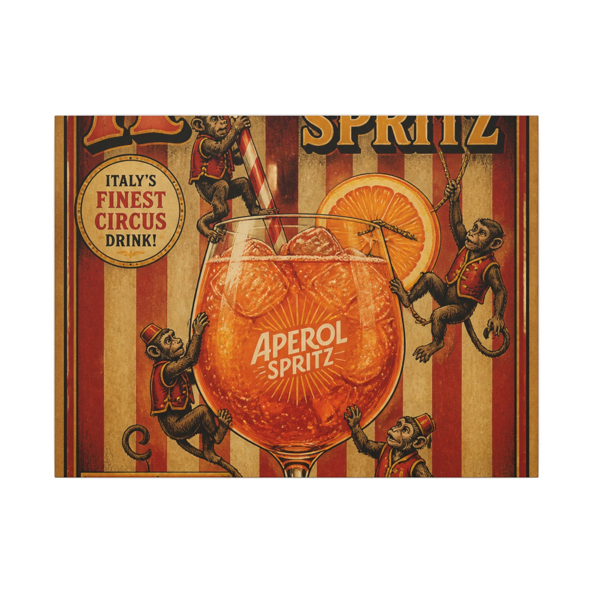 Aperol Spritz Monkeys Wall Art Canvas 24×36 Vintage Circus Bedroom Decor Maximalist Print