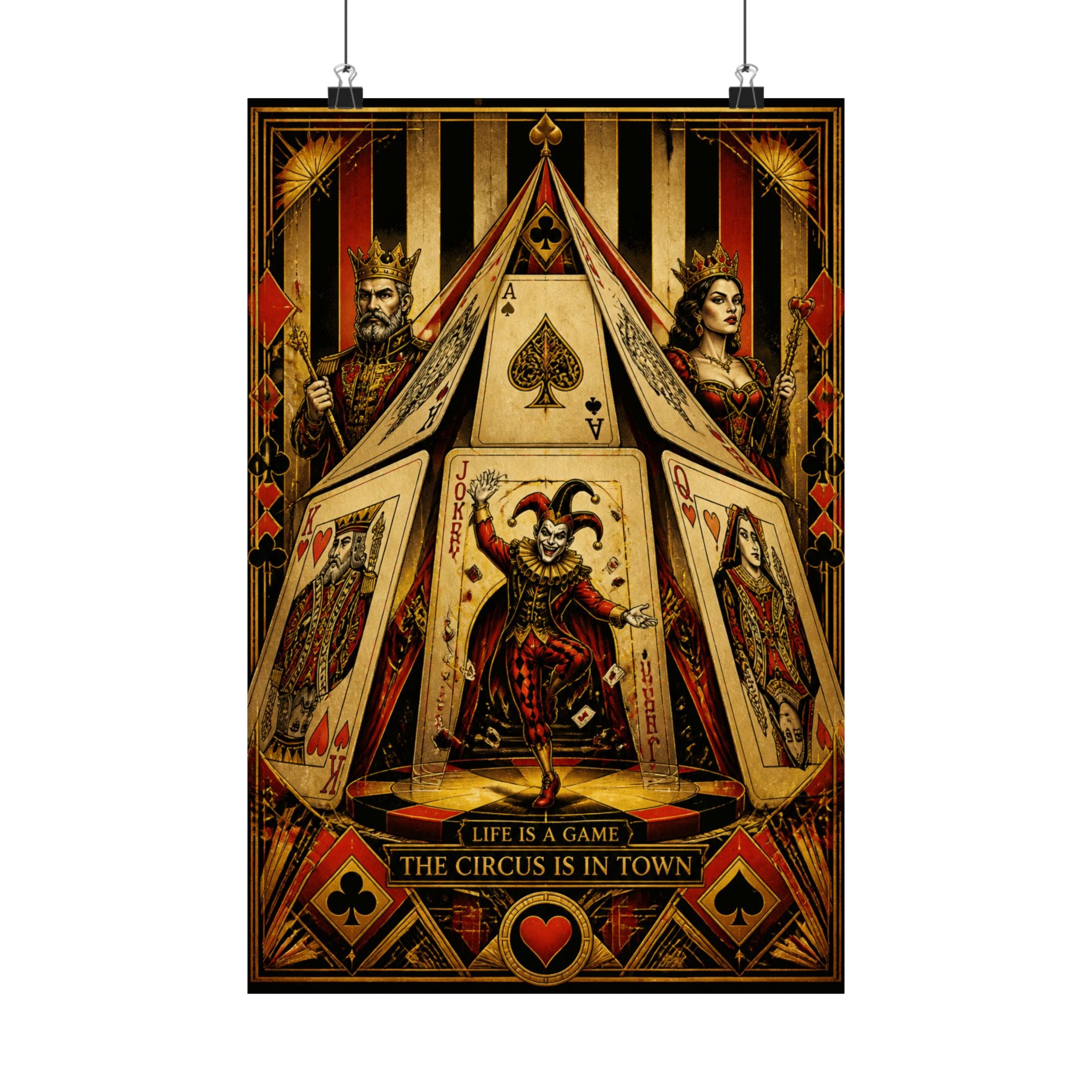 Playing Cards Tent Wall Art Poster 24×36 Art Deco Bar Area Decor Maximalist Print