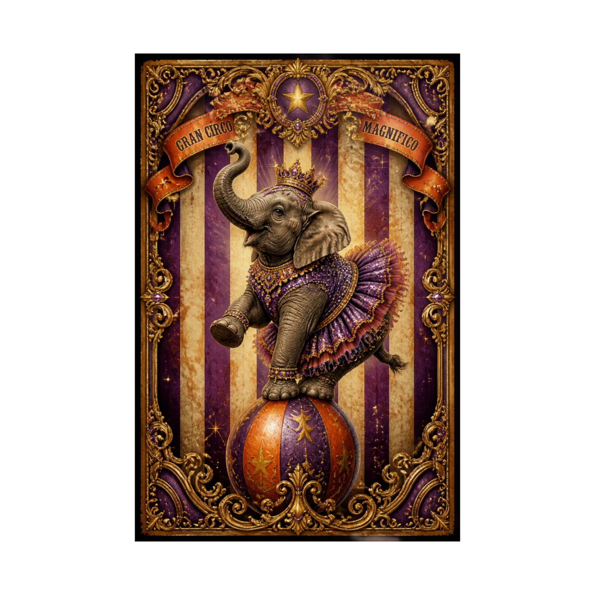 Elephant on Ball Wall Art Poster 18×24 Baroque Home Office Decor Maximalist Print