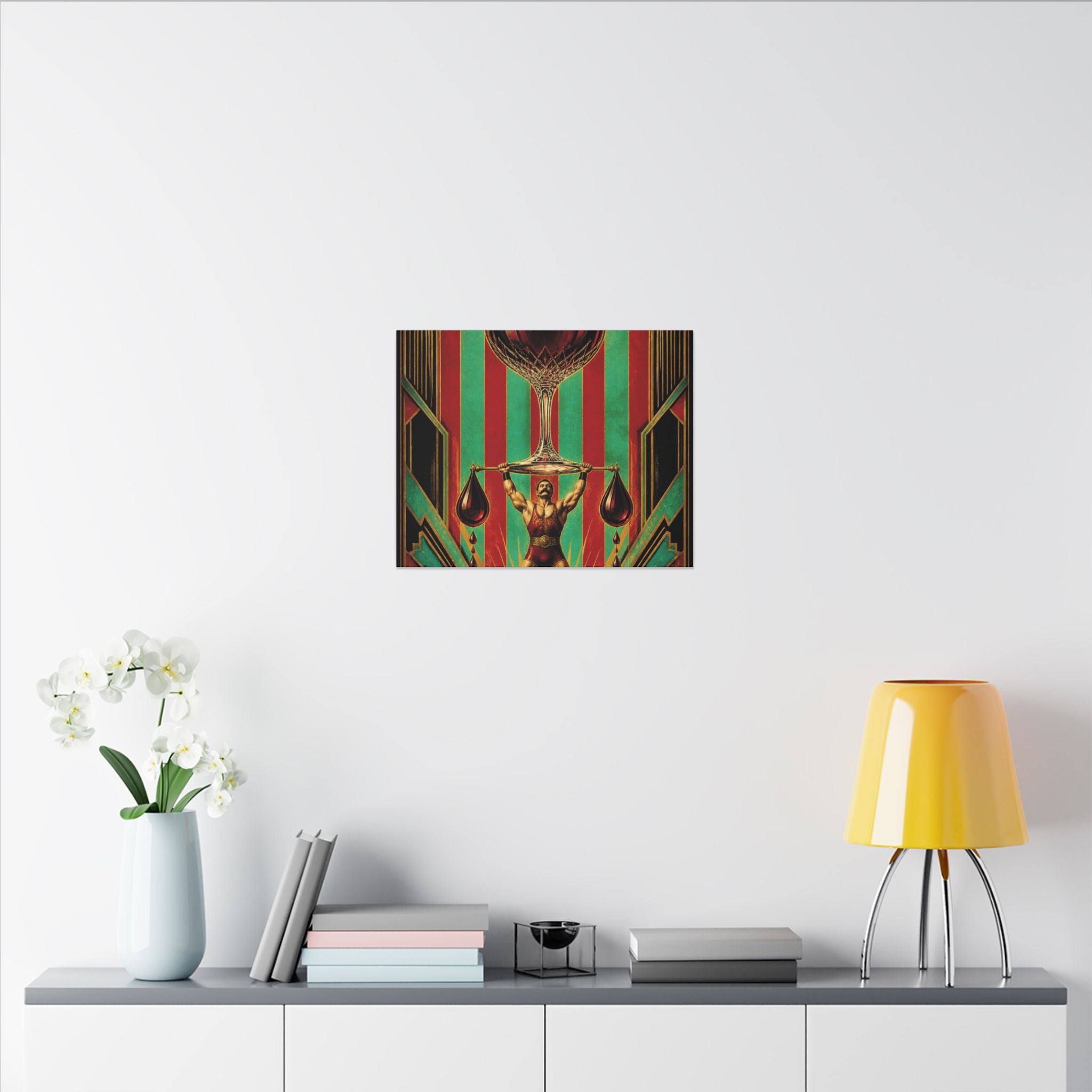Wine Glass Strongman Wall Art Canvas 24×36 Art Deco Bar Area Decor Maximalist Print