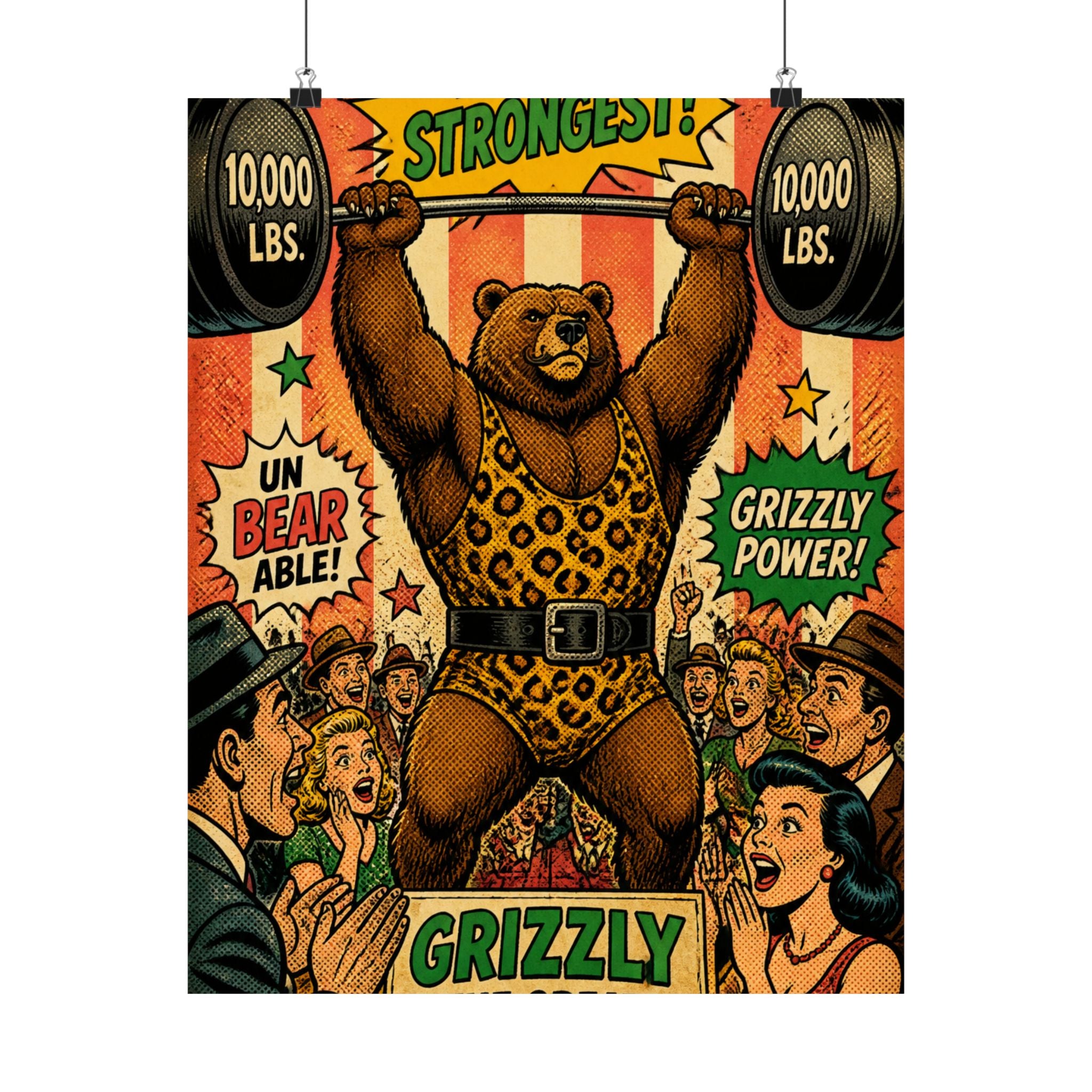 Strongman Bear Wall Art Poster 24×36 Pop Art Restaurant Decor Maximalist Print