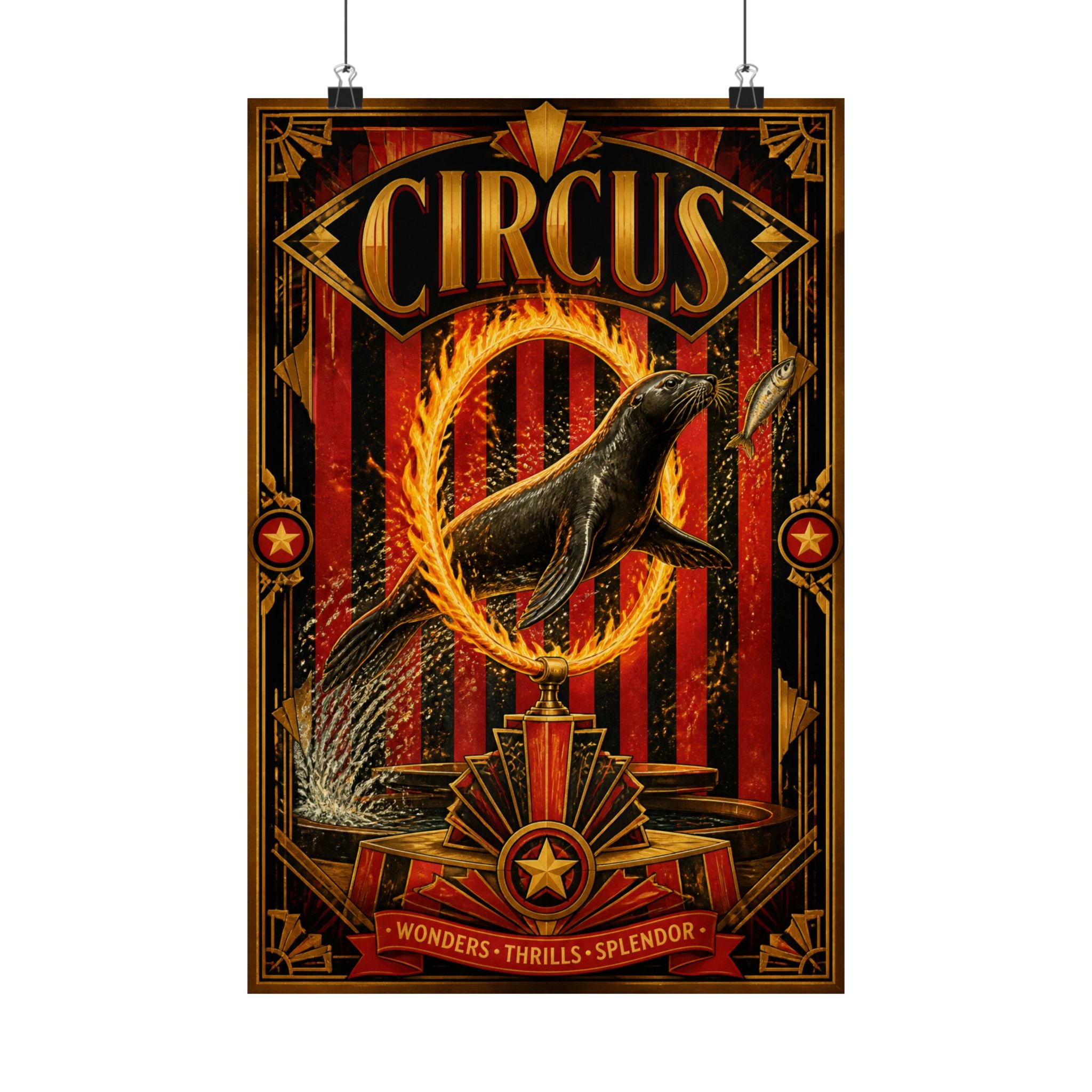 Seal Fire Hoop Wall Art Poster 18×24 Art Deco Entryway Decor Maximalist Print