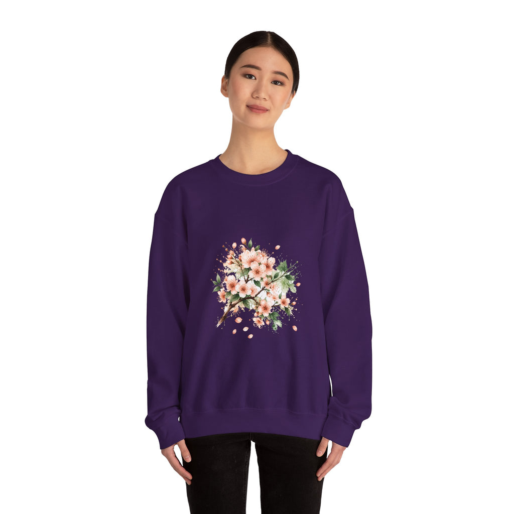 Matching Couple Sweatshirt - Cherry Blossom & Maple Leaf Matching Couple Comfort Colors Crew Watercolor Art His Hers Birthday Gift - Design A