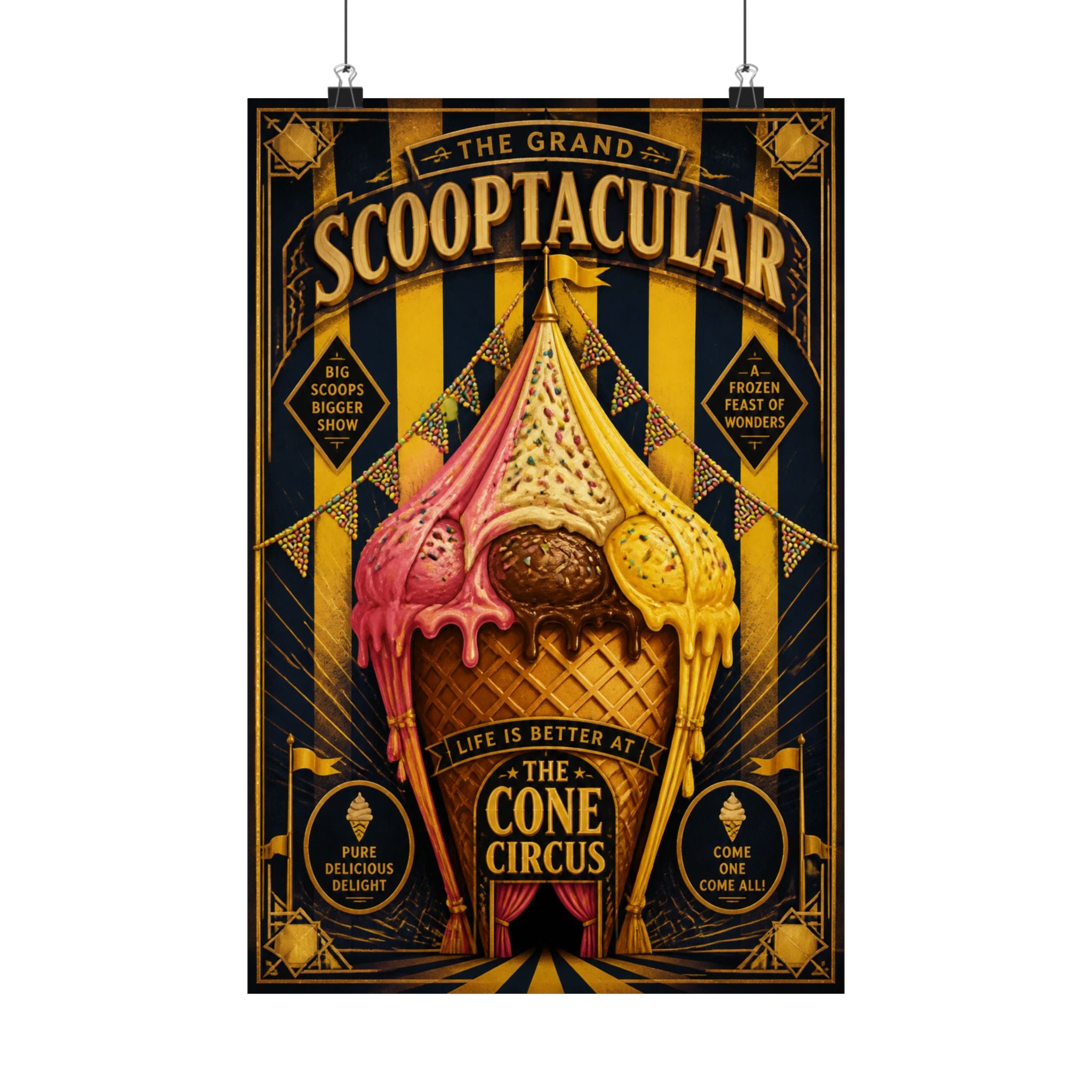 Ice Cream Cone Circus Tent Wall Art Poster 18×24 Art Deco Entryway Decor Maximalist Print