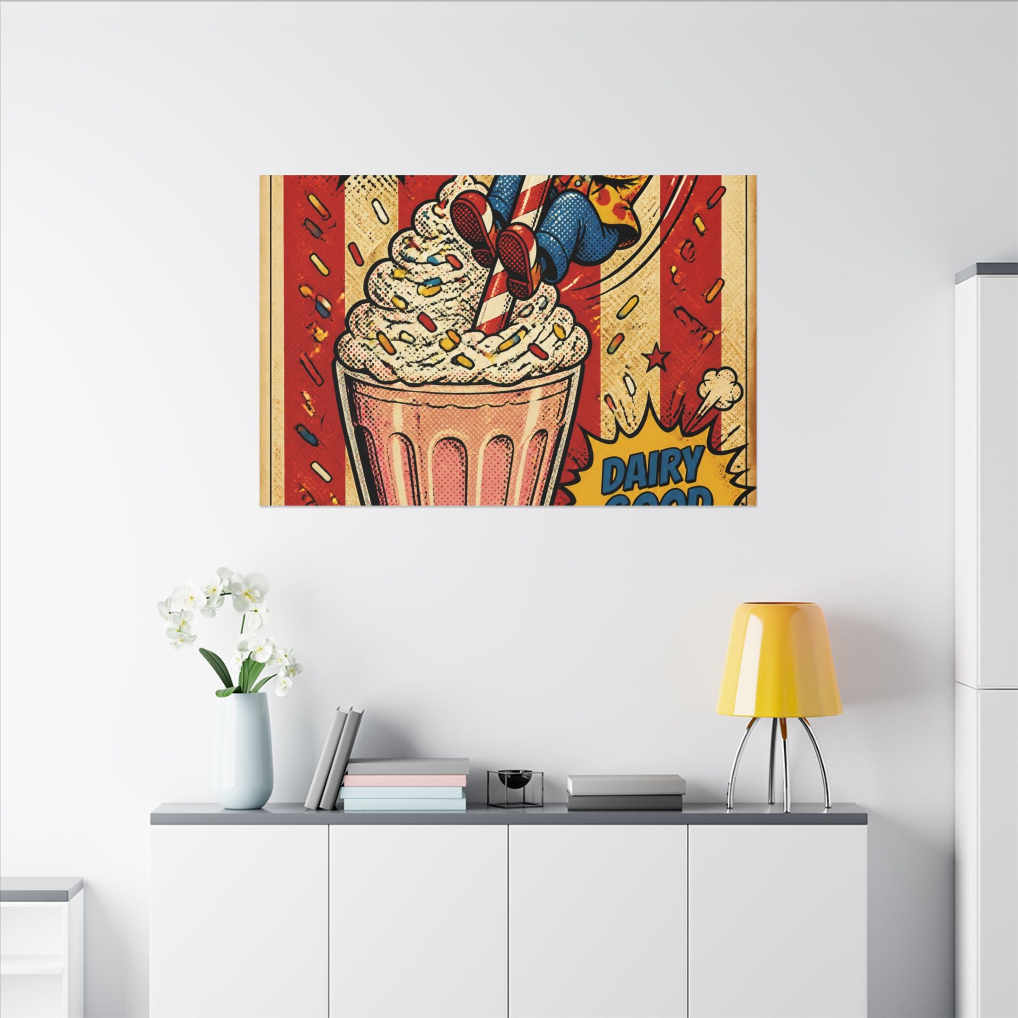 Milkshake Slide Clown Wall Art Canvas 24×36 Pop Art Restaurant Decor Maximalist Print