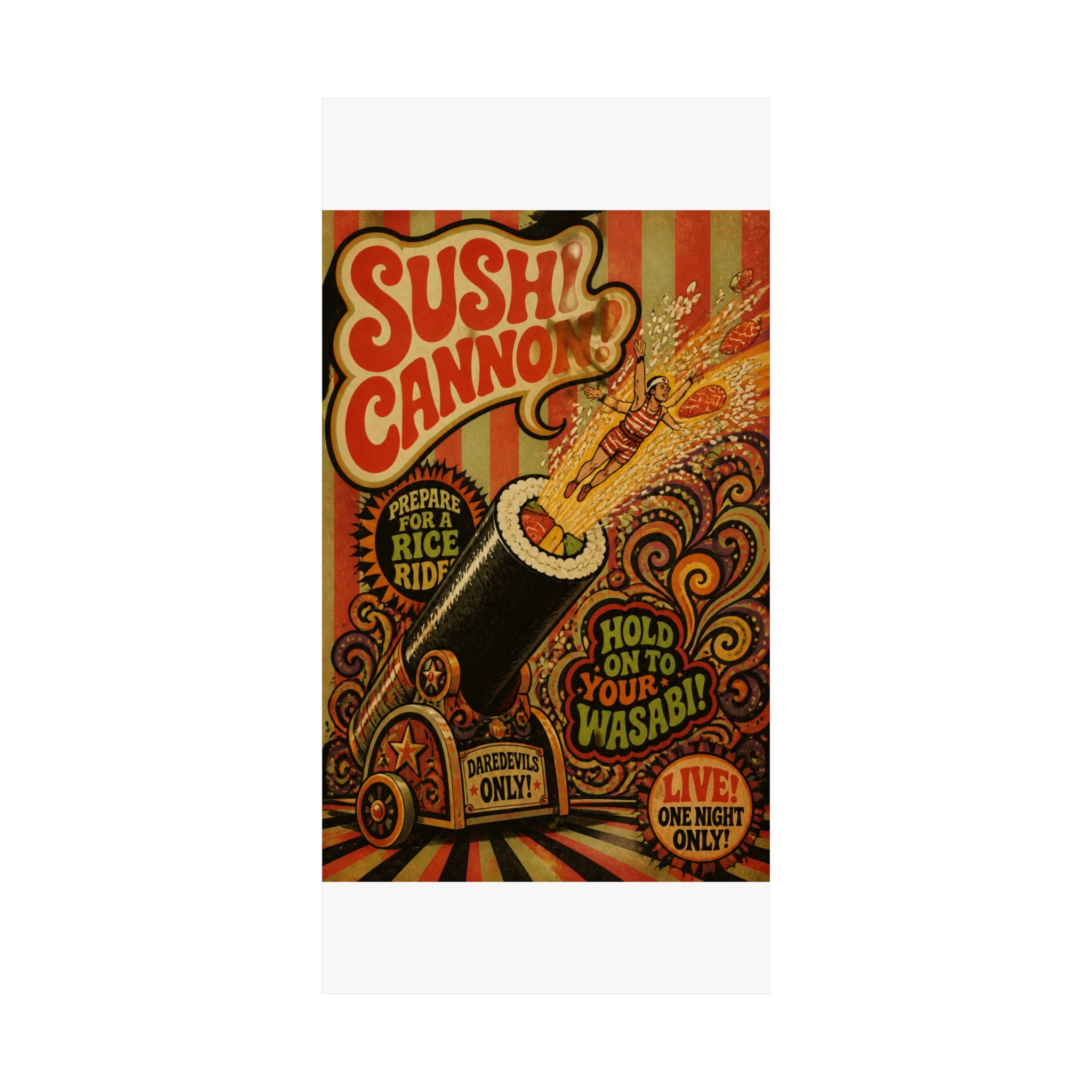 Sushi Roll Cannon Wall Art Poster 18×24 Psychedelic Cafe Decor Maximalist Print