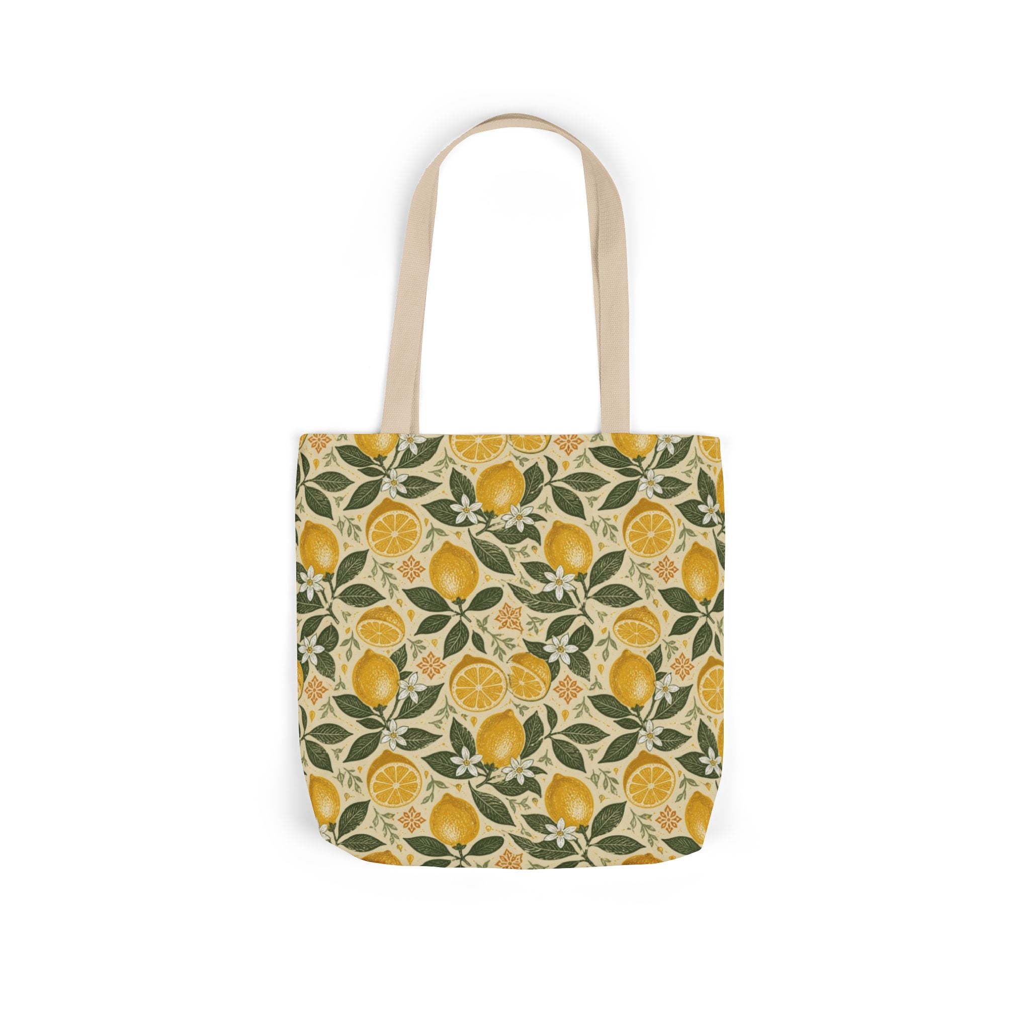 Meyer Lemons Canvas Tote Bag Mediterranean Kitchen Linocut Design Italian Cottagecore Gift