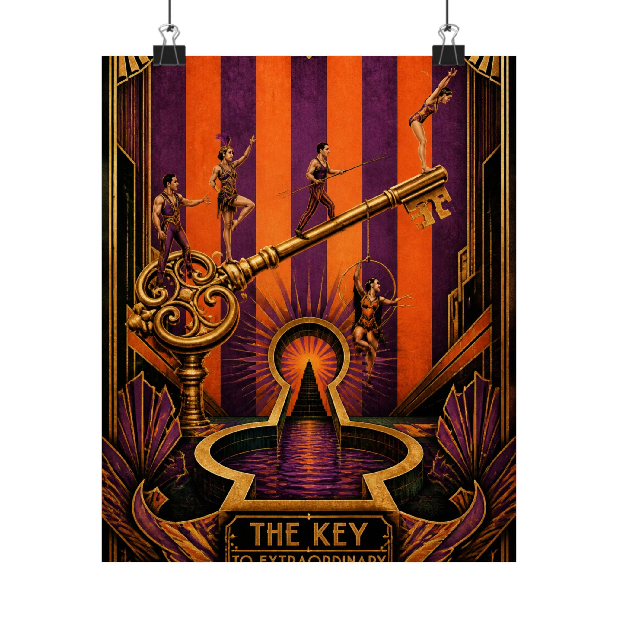 Giant Key Performance Wall Art Poster 24×36 Art Deco Bar Area Decor Maximalist Print