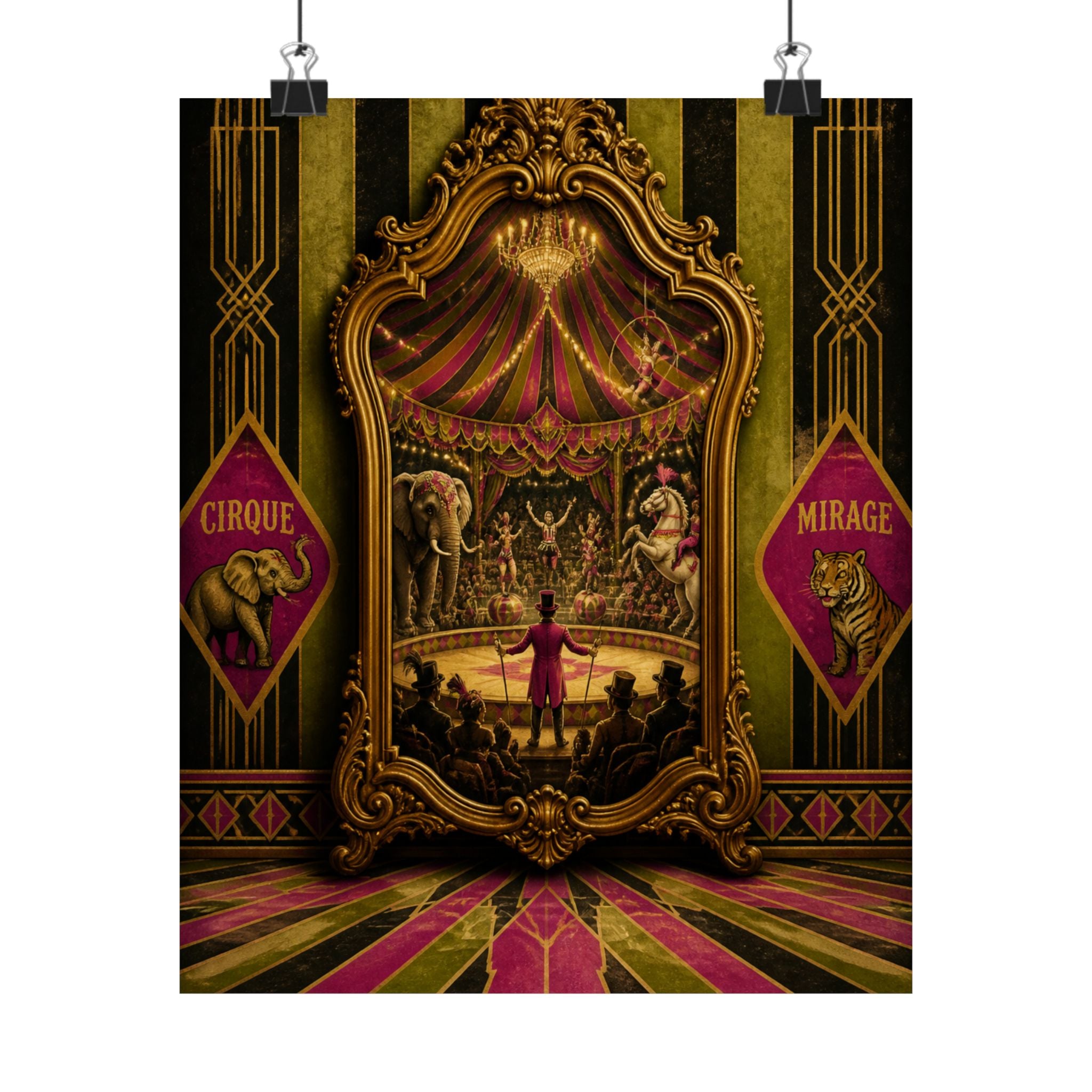 Vintage Mirror Circus Wall Art Poster 24×36 Art Deco Bar Area Decor Maximalist Print