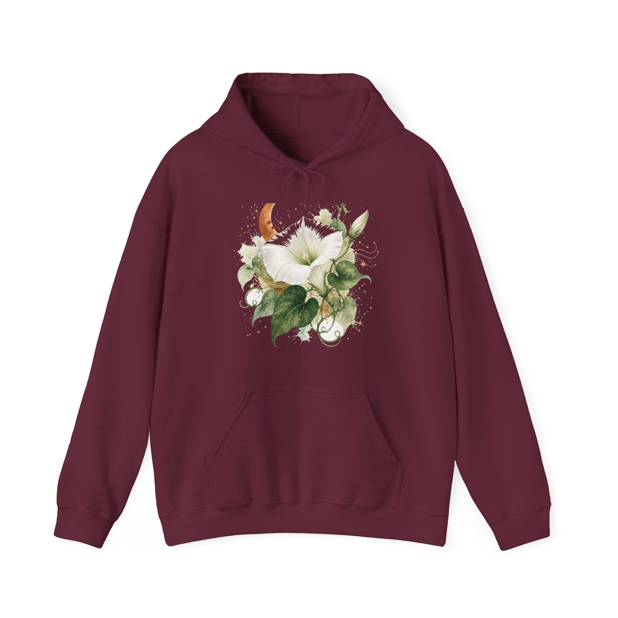 Matching Couple Sweatshirt - Sunflower & Moonflower Matching Couple Hooded Sweatshirt Watercolor Art His Hers Engagement Gift - Design B