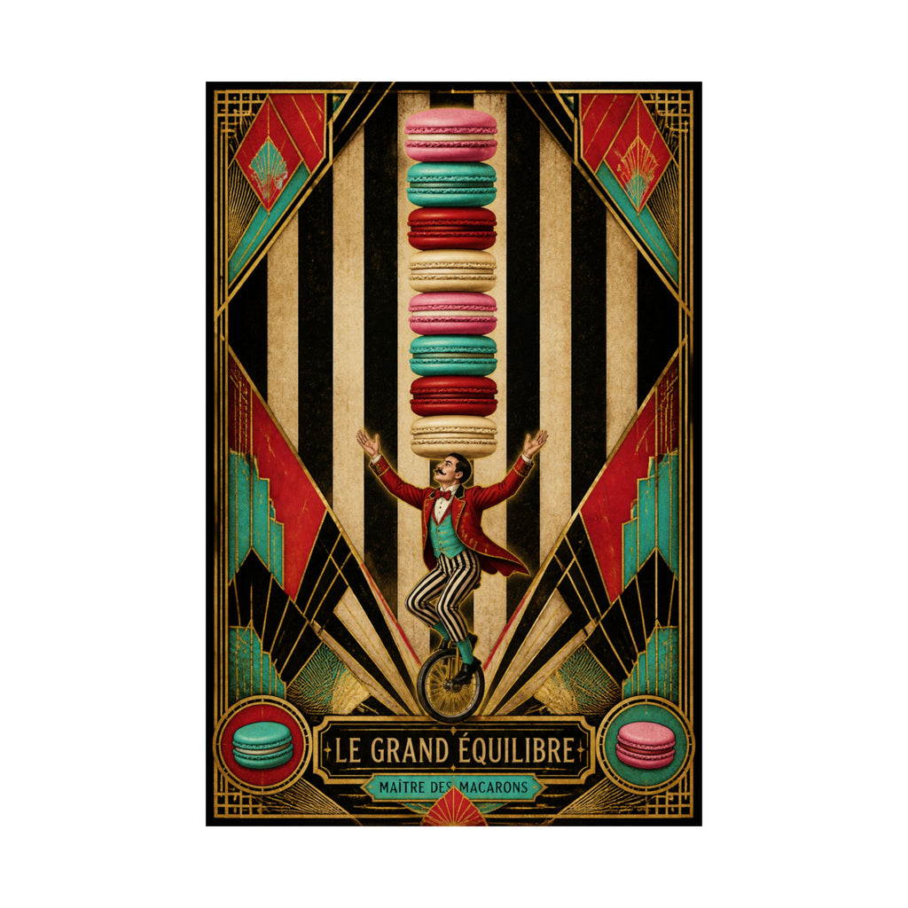 Macaron Balancing Tower Wall Art Poster 18×24 Art Deco Entryway Decor Maximalist Print