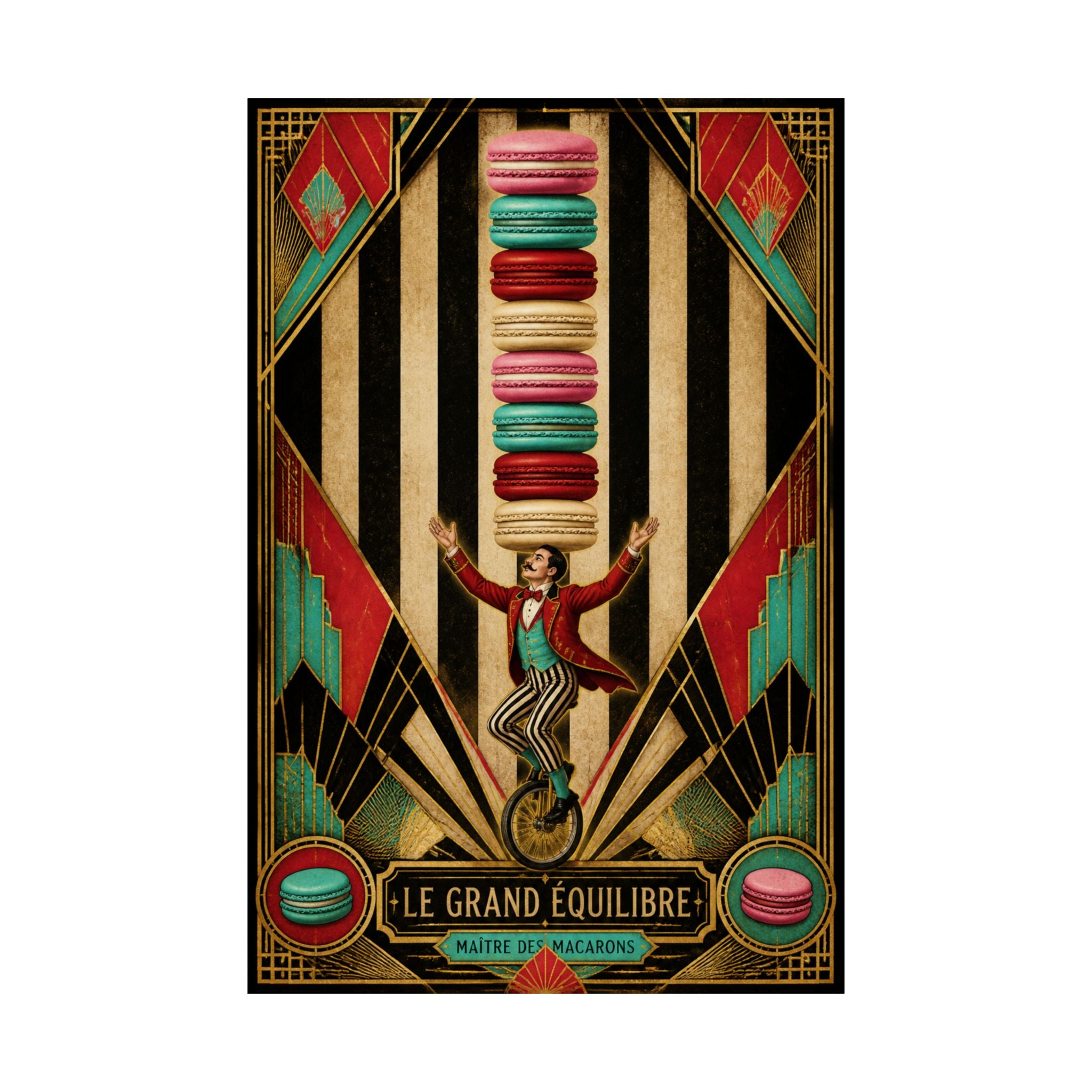 Macaron Balancing Tower Wall Art Poster 18×24 Art Deco Entryway Decor Maximalist Print