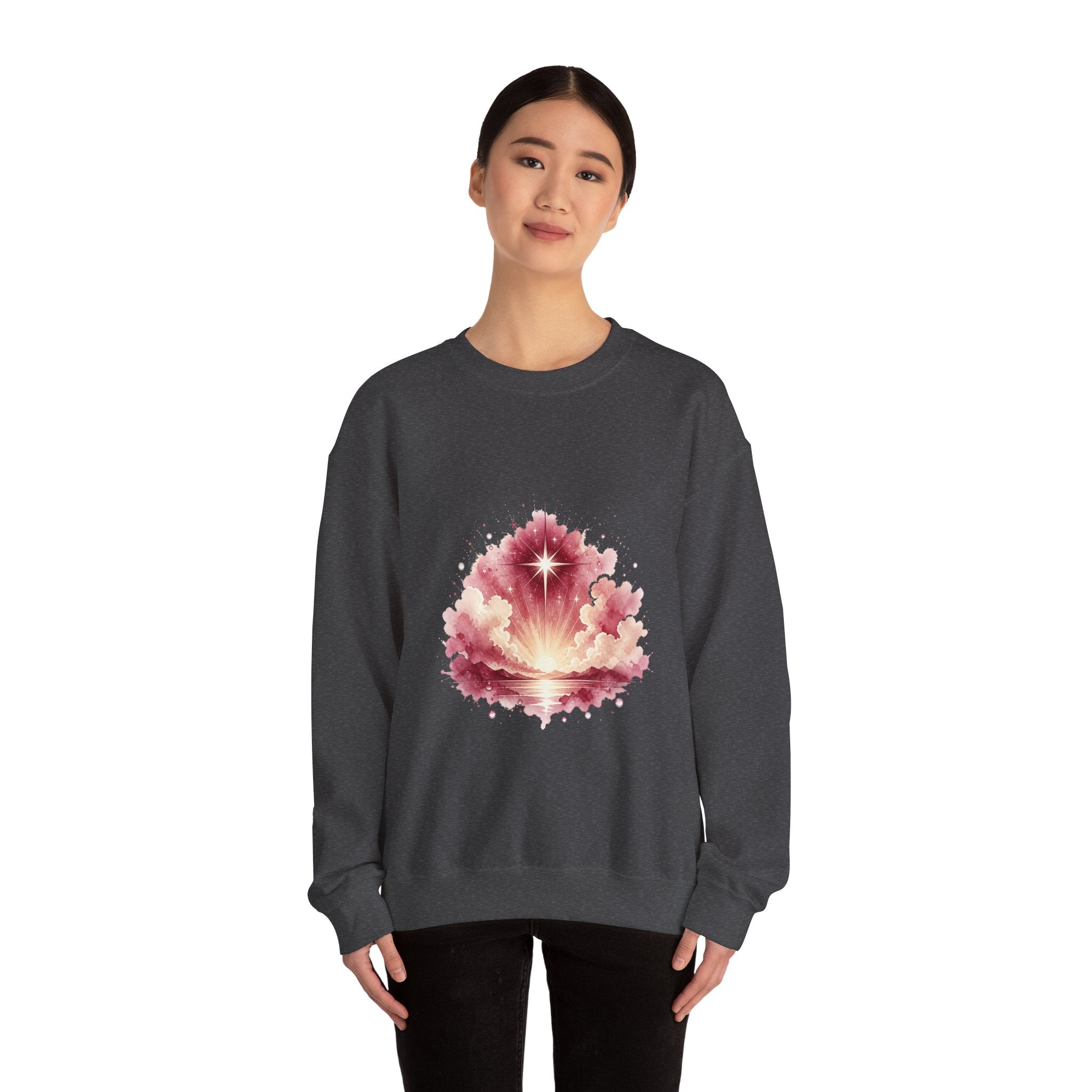 Matching Couple Sweatshirt - Evening & Morning Star Matching Couple Crewneck Sweatshirt Watercolor Art His Hers Engagement Gift - Design B