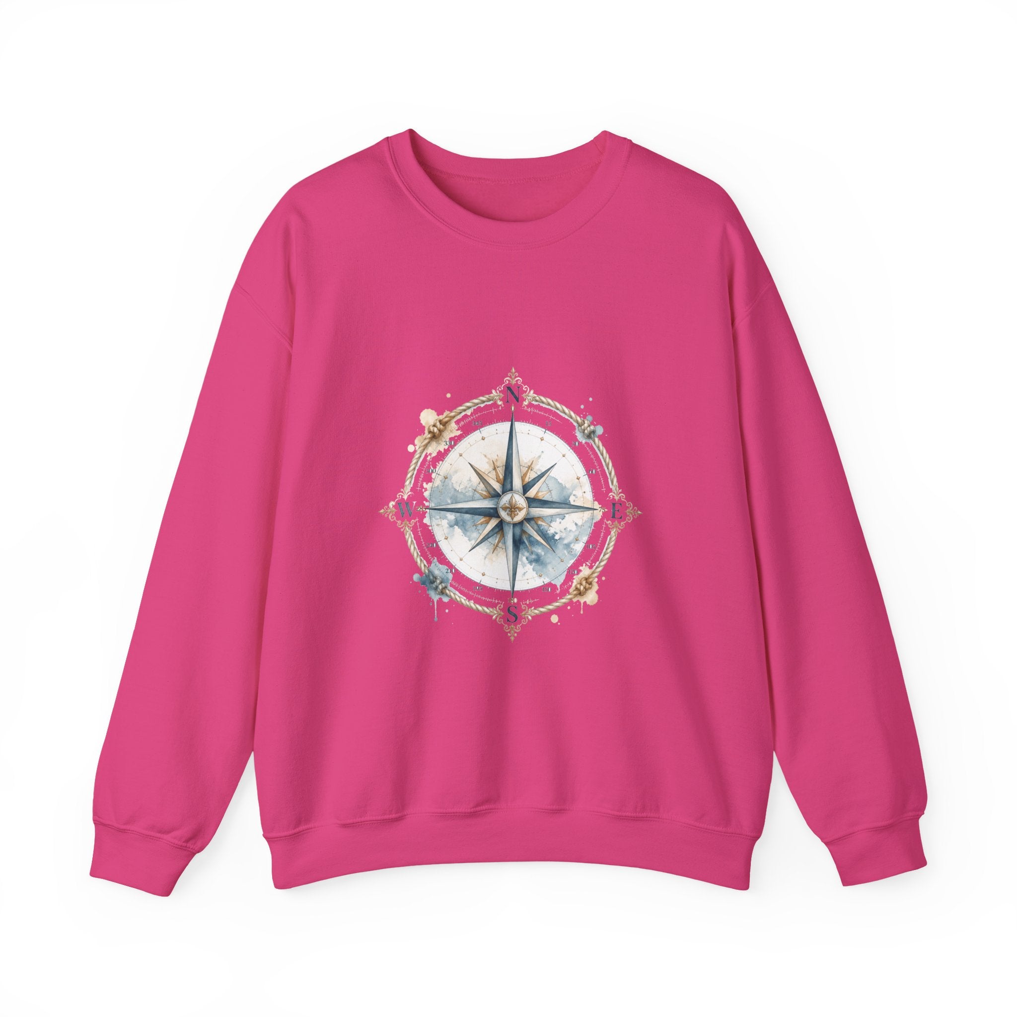 Matching Couple Sweatshirt - Compass North & South Matching Couple Crewneck Sweatshirt Watercolor Art His Hers Engagement Gift - Design A