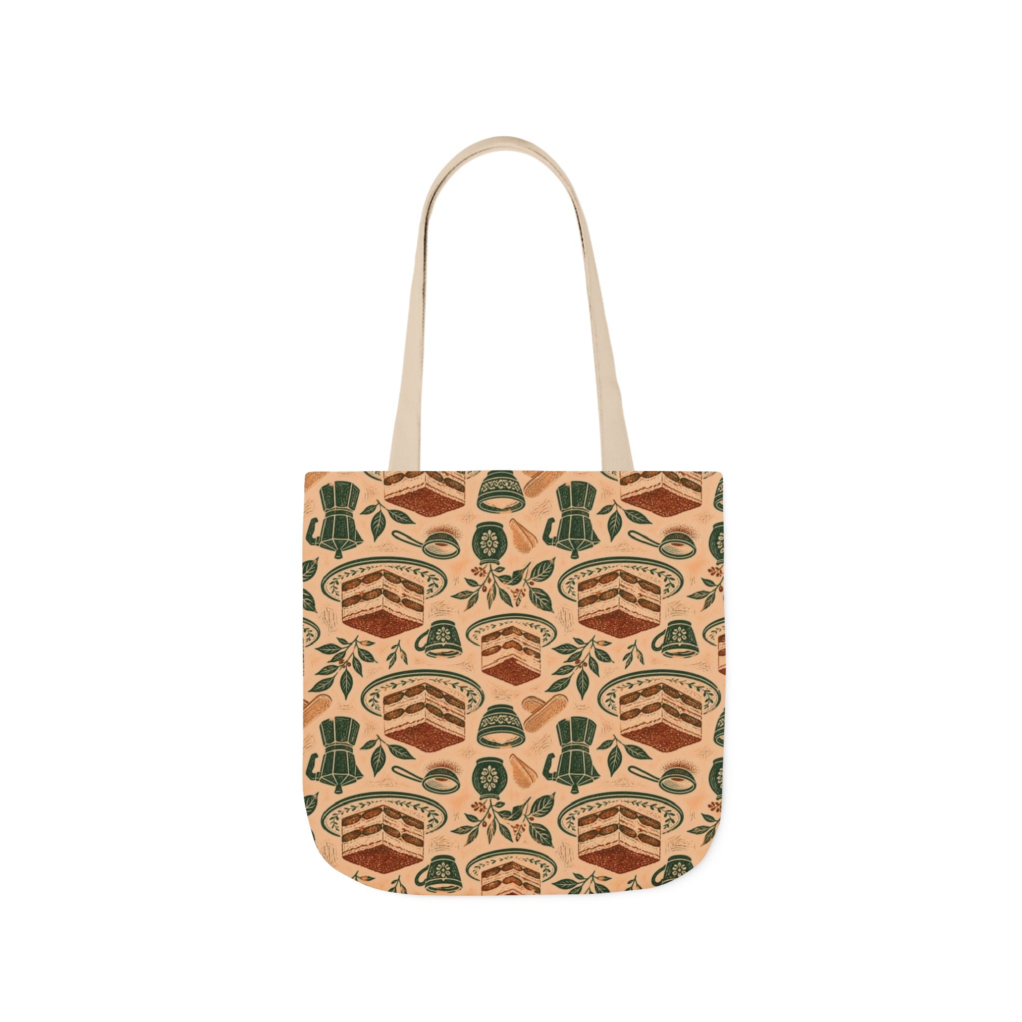 Tiramisu Layers Canvas Tote Bag Mediterranean Kitchen Linocut Design Italian Cottagecore Gift