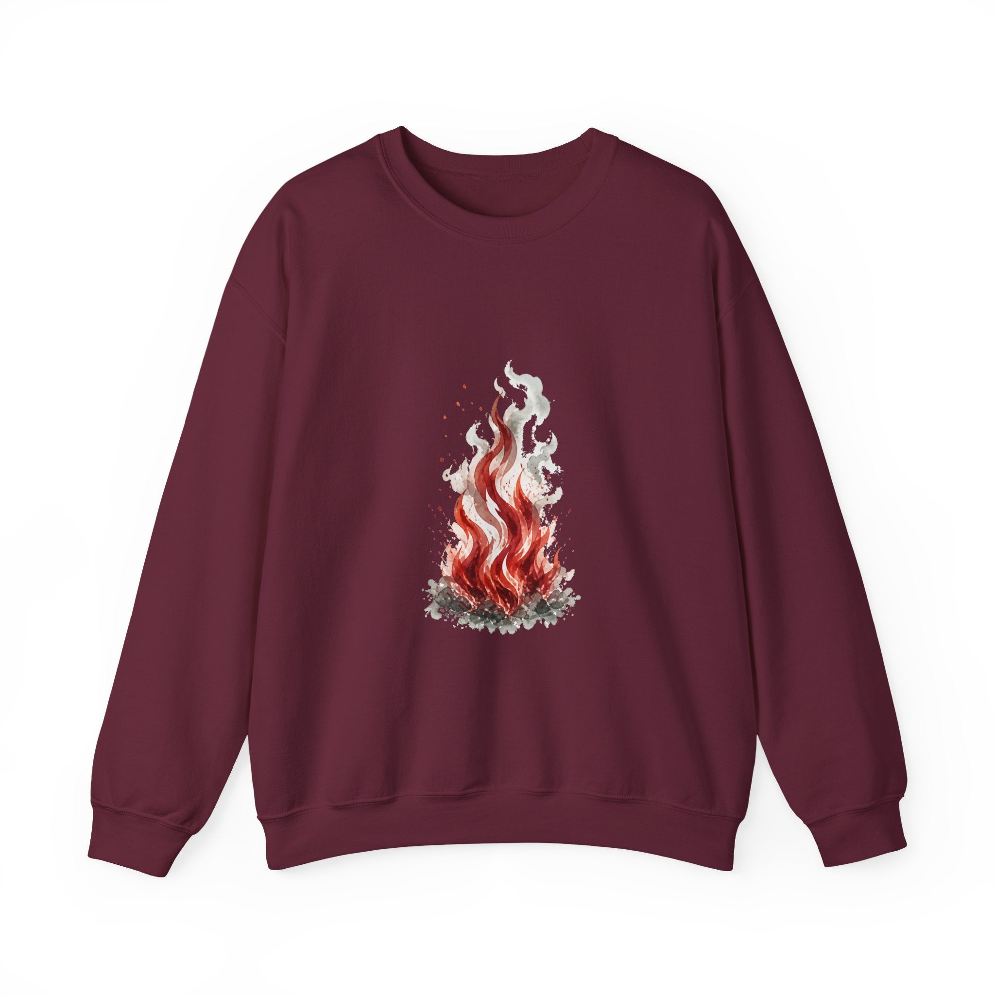 Matching Couple Sweatshirt - Wildfire & Waterfall Matching Couple Crewneck Sweatshirt Watercolor Art His Hers Engagement Gift - Design A