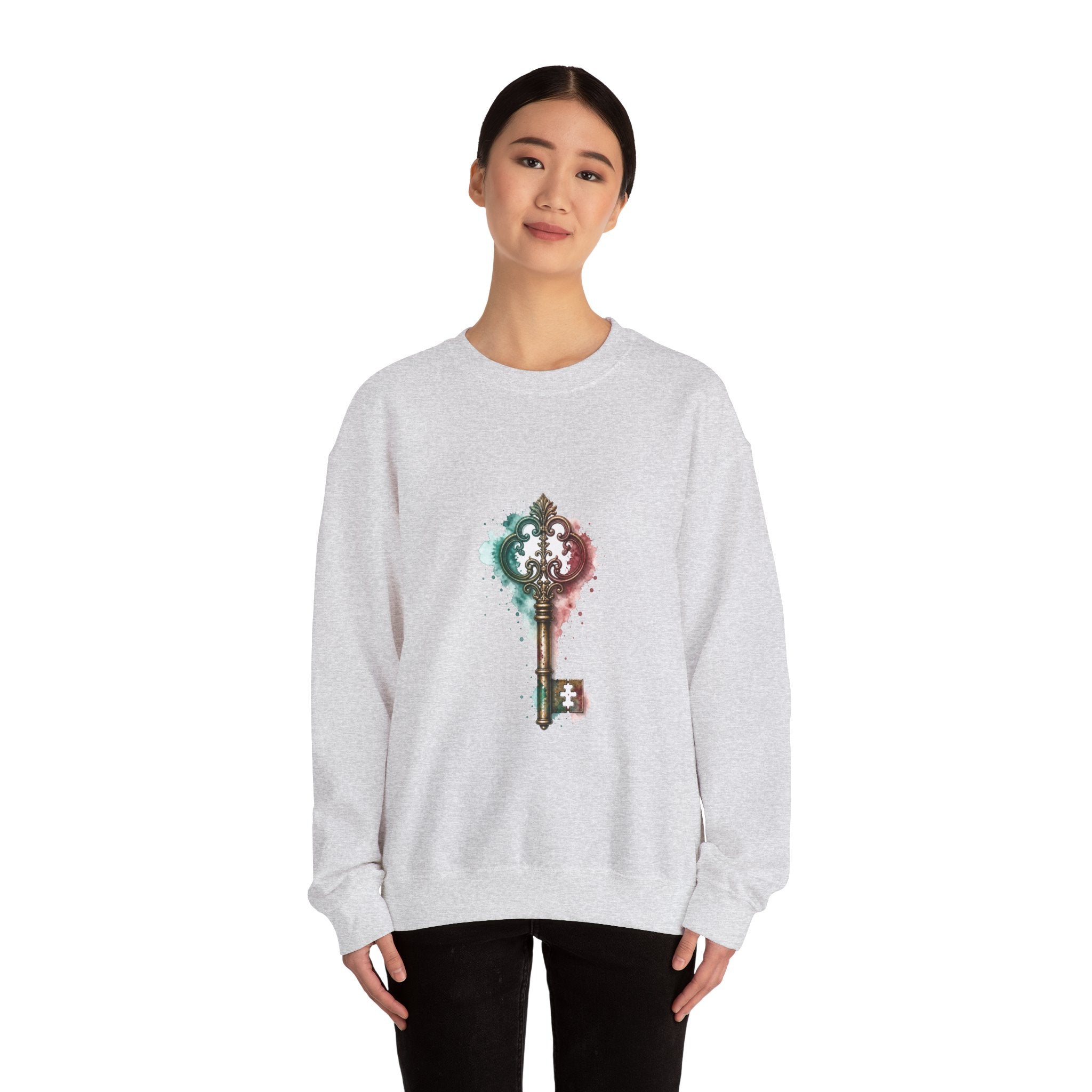 Matching Couple Sweatshirt - Key & Lock Matching Couple Premium Fleece Sweatshirt Watercolor Art His Hers Birthday Gift - Design A