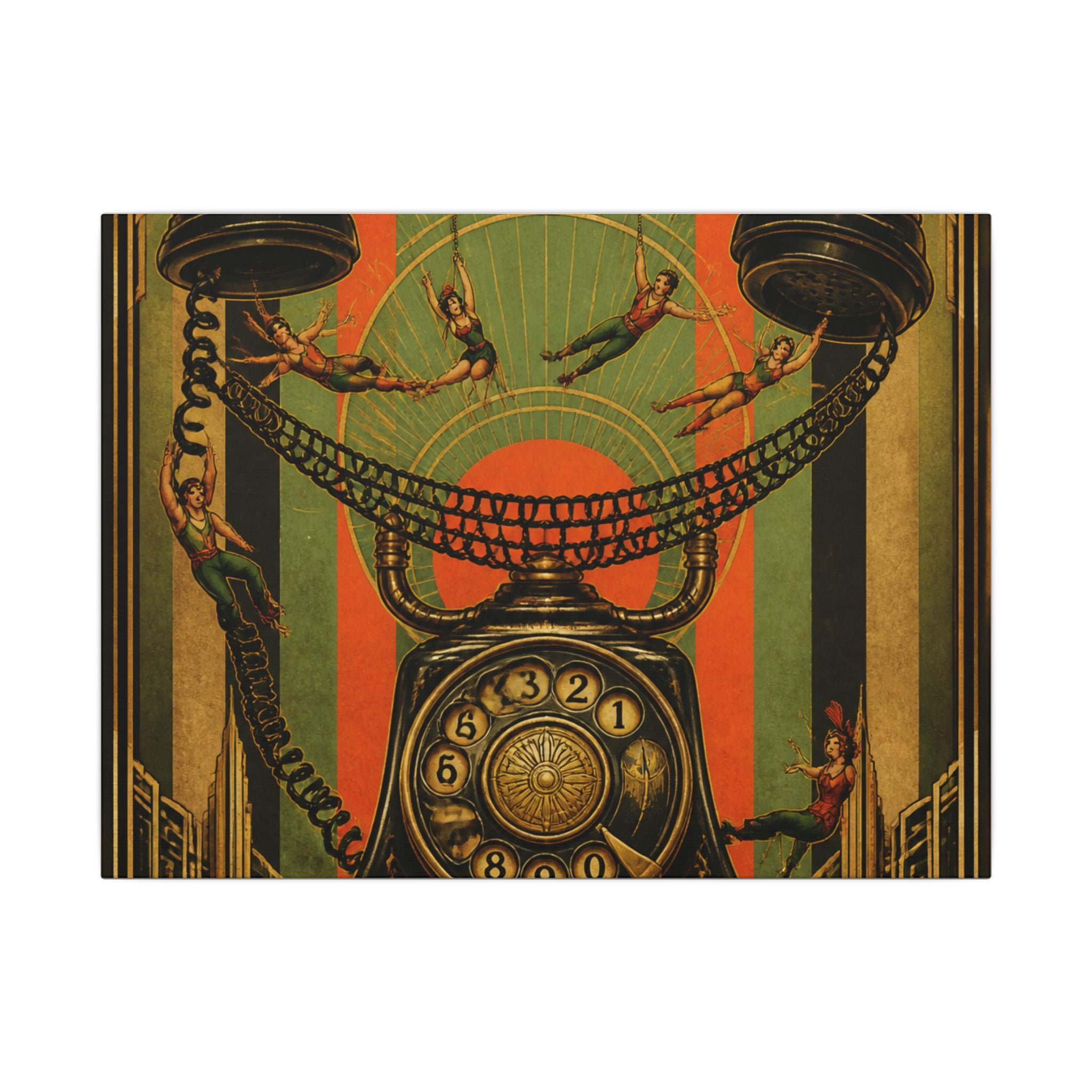 Vintage Telephone Booth Wall Art Canvas 24×36 Art Deco Bar Area Decor Maximalist Print