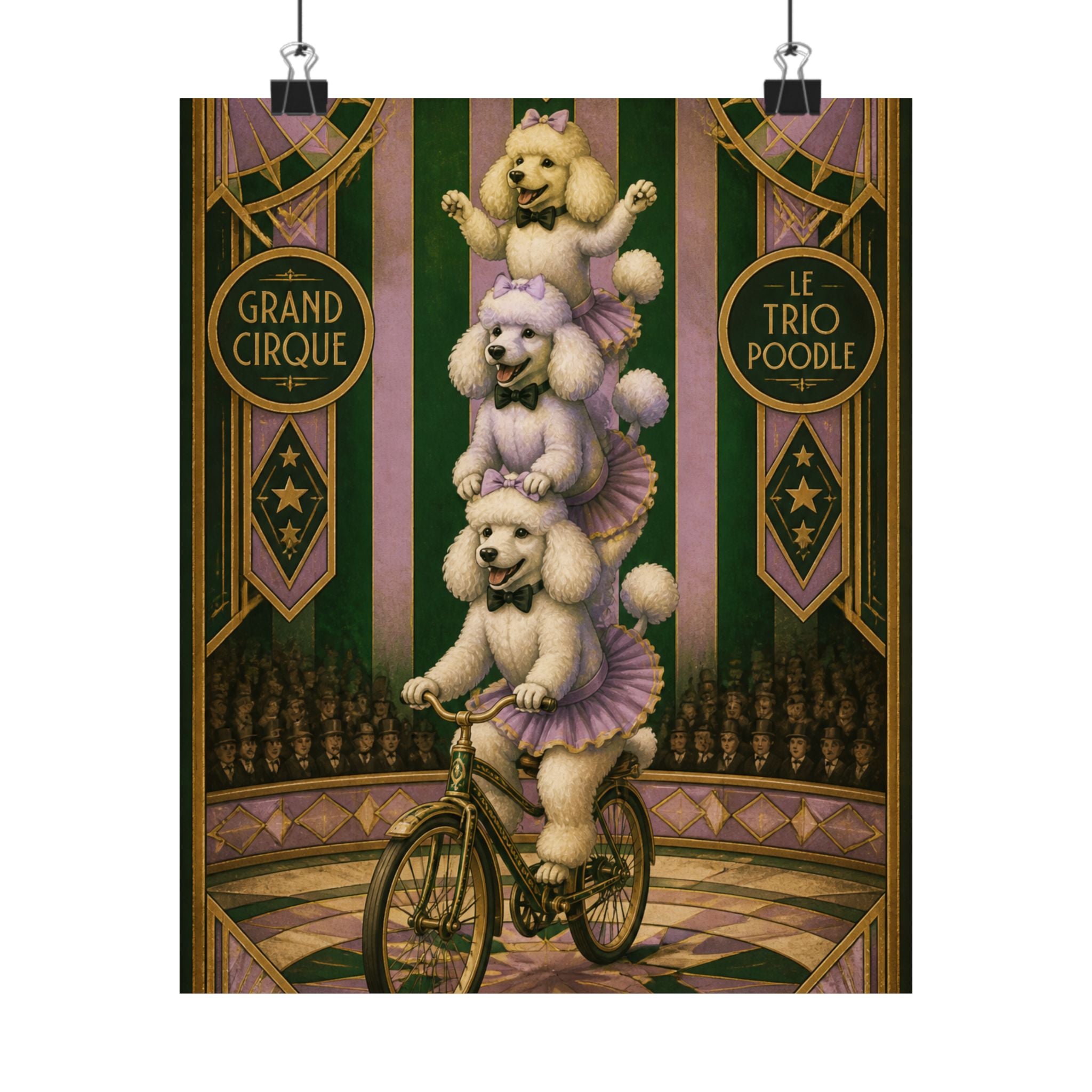 Poodle Stack Bicycle Wall Art Poster 24×36 Art Deco Bar Area Decor Maximalist Print
