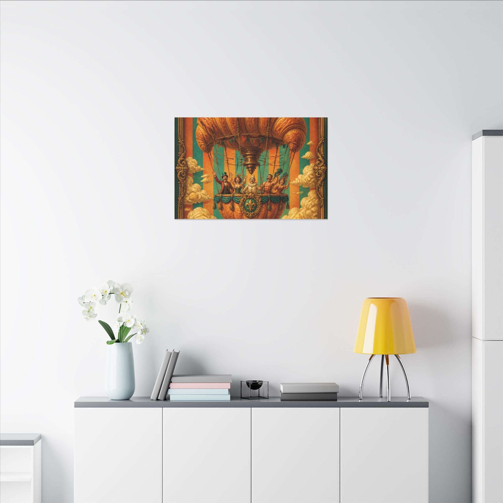 Croissant Hot Air Balloon Wall Art Canvas 24×36 Baroque Studio Decor Maximalist Print
