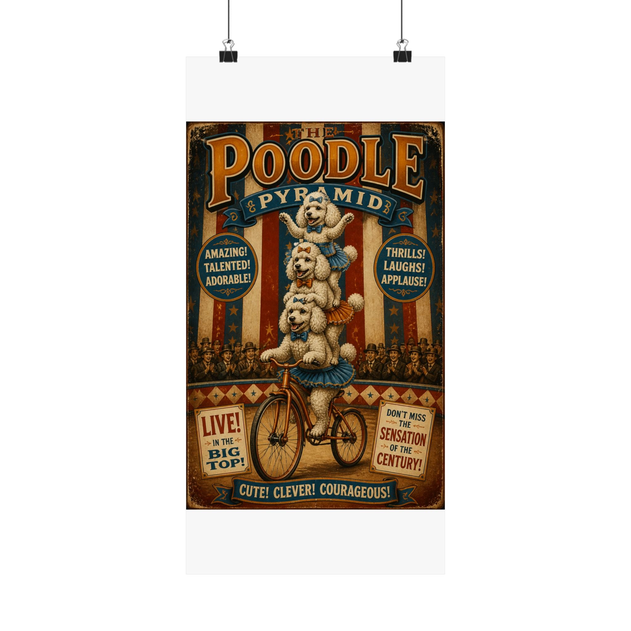 Poodle Stack Bicycle Wall Art Poster 18×24 Vintage Circus Kitchen Decor Maximalist Print